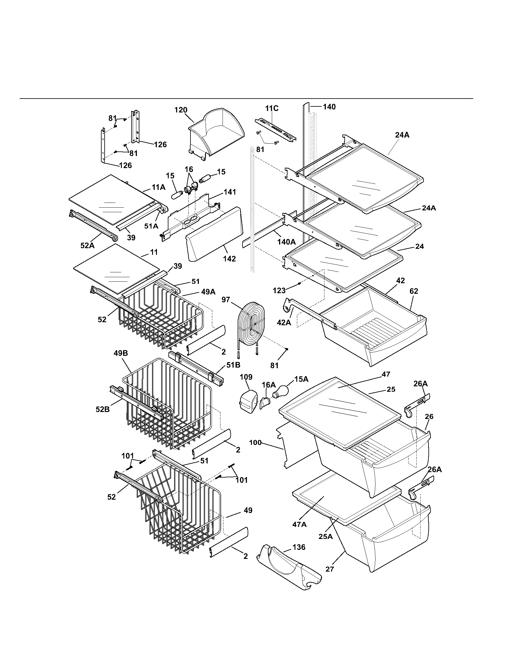 Kenmore 25354673304 shelves diagram