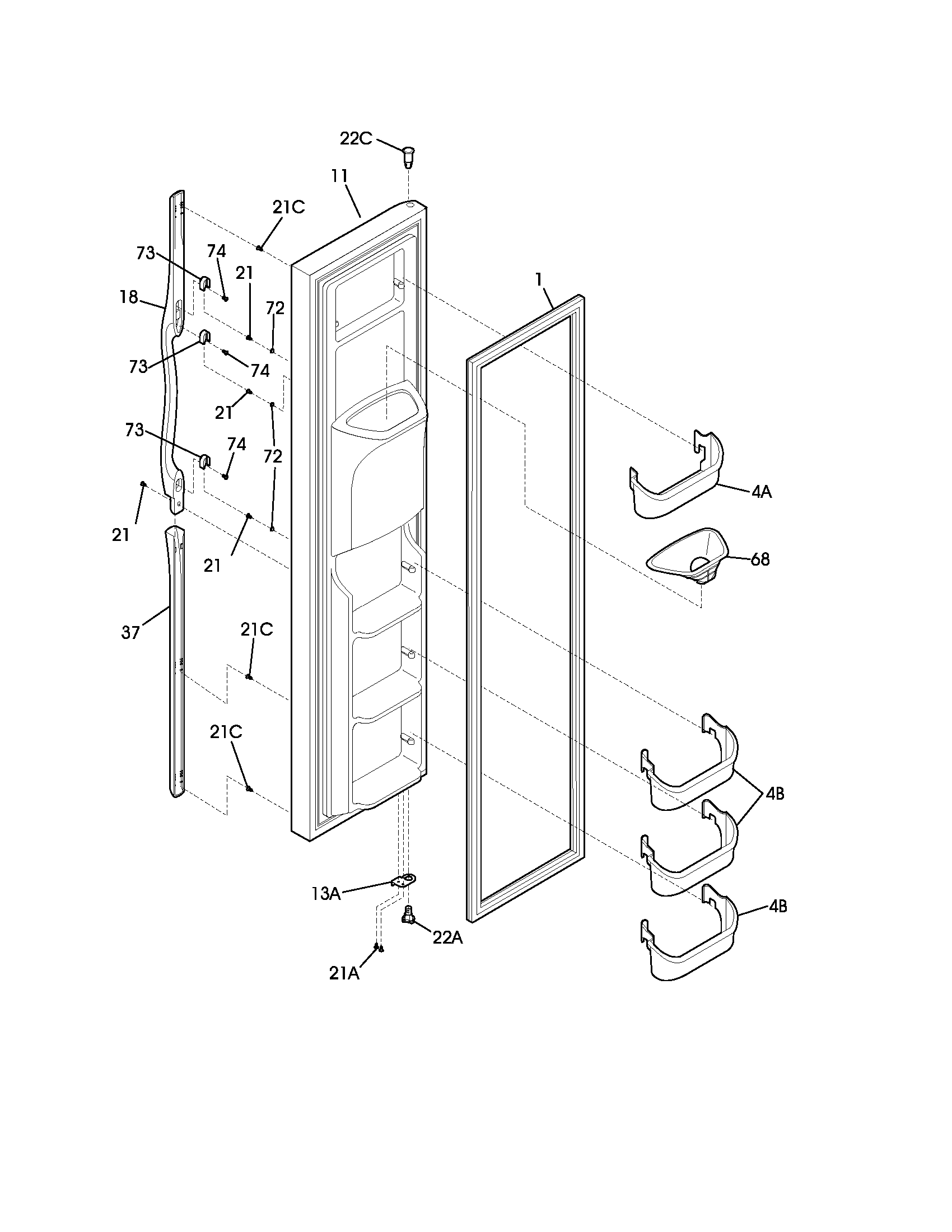 Frigidaire FRS26LR5CB0 freezer door diagram