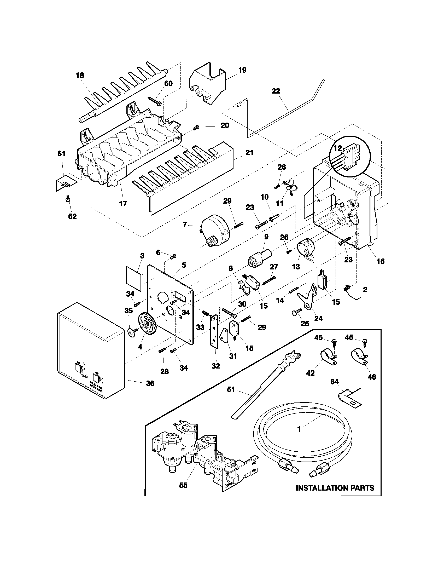 Frigidaire FRS26LR5CB0 ice maker diagram