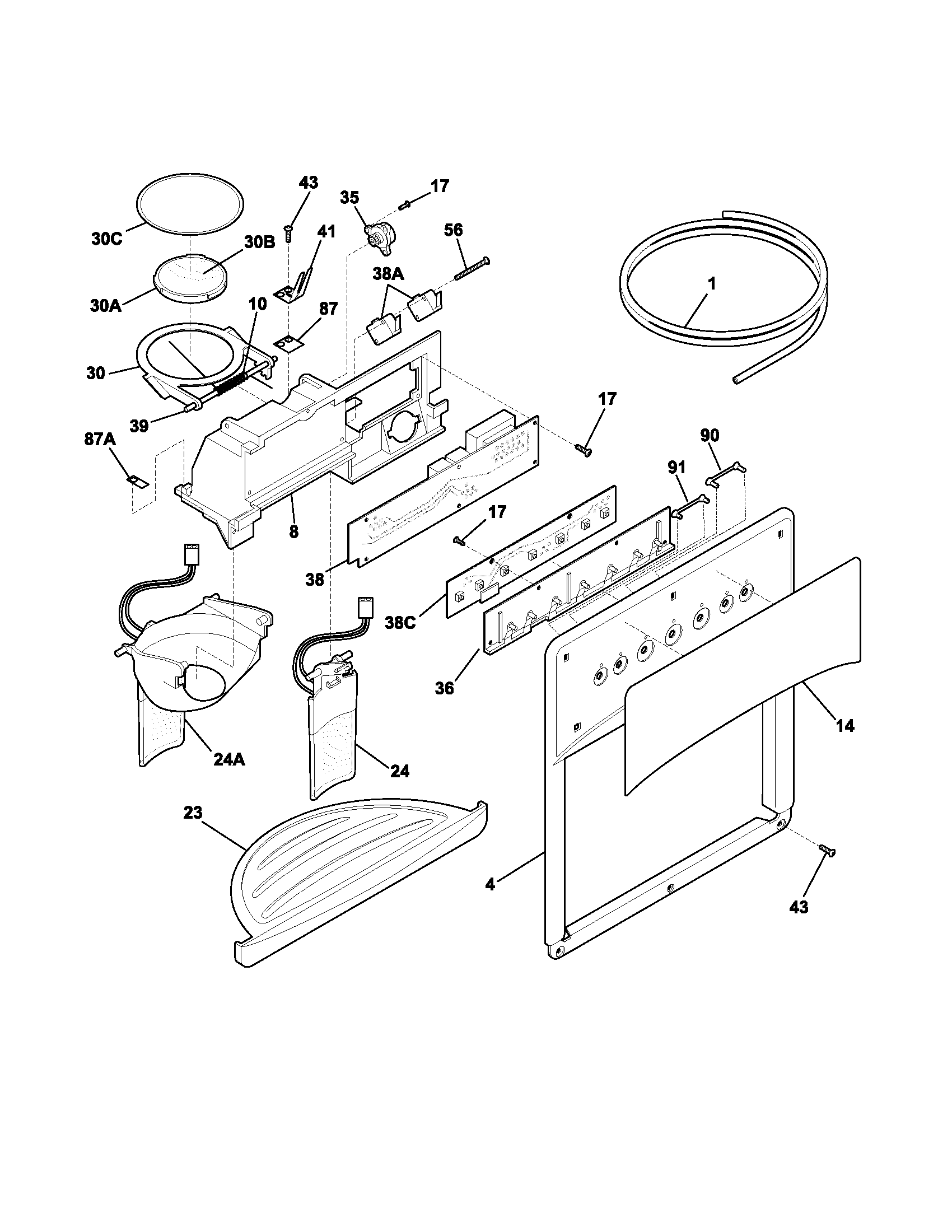 Frigidaire FRS26H7CW3 ice & water dispenser diagram