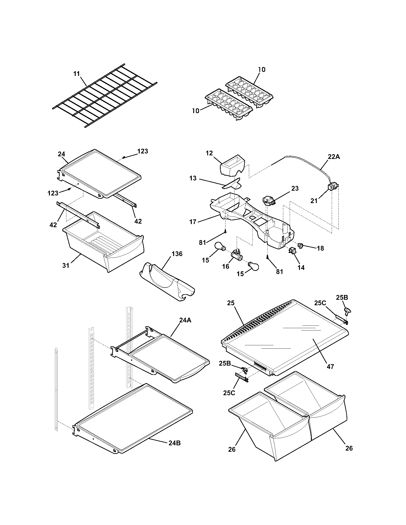 Kenmore 25363873304 shelves diagram