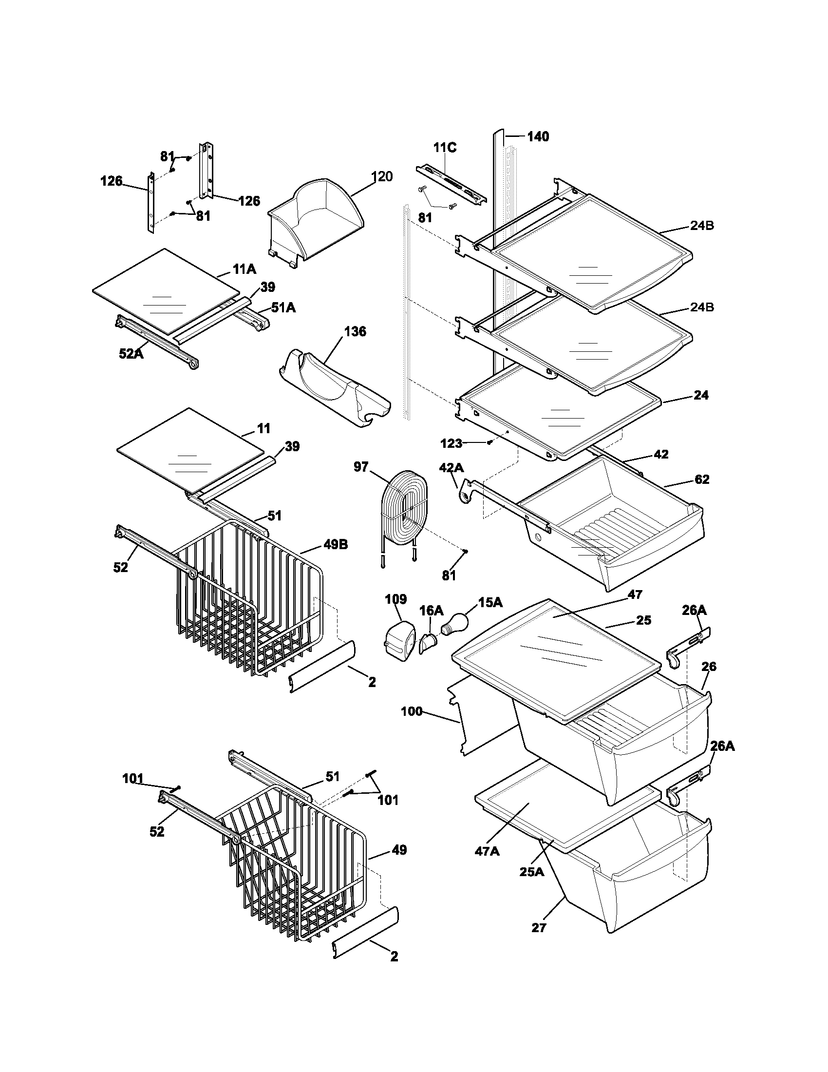 Kenmore 25354744303 shelves diagram