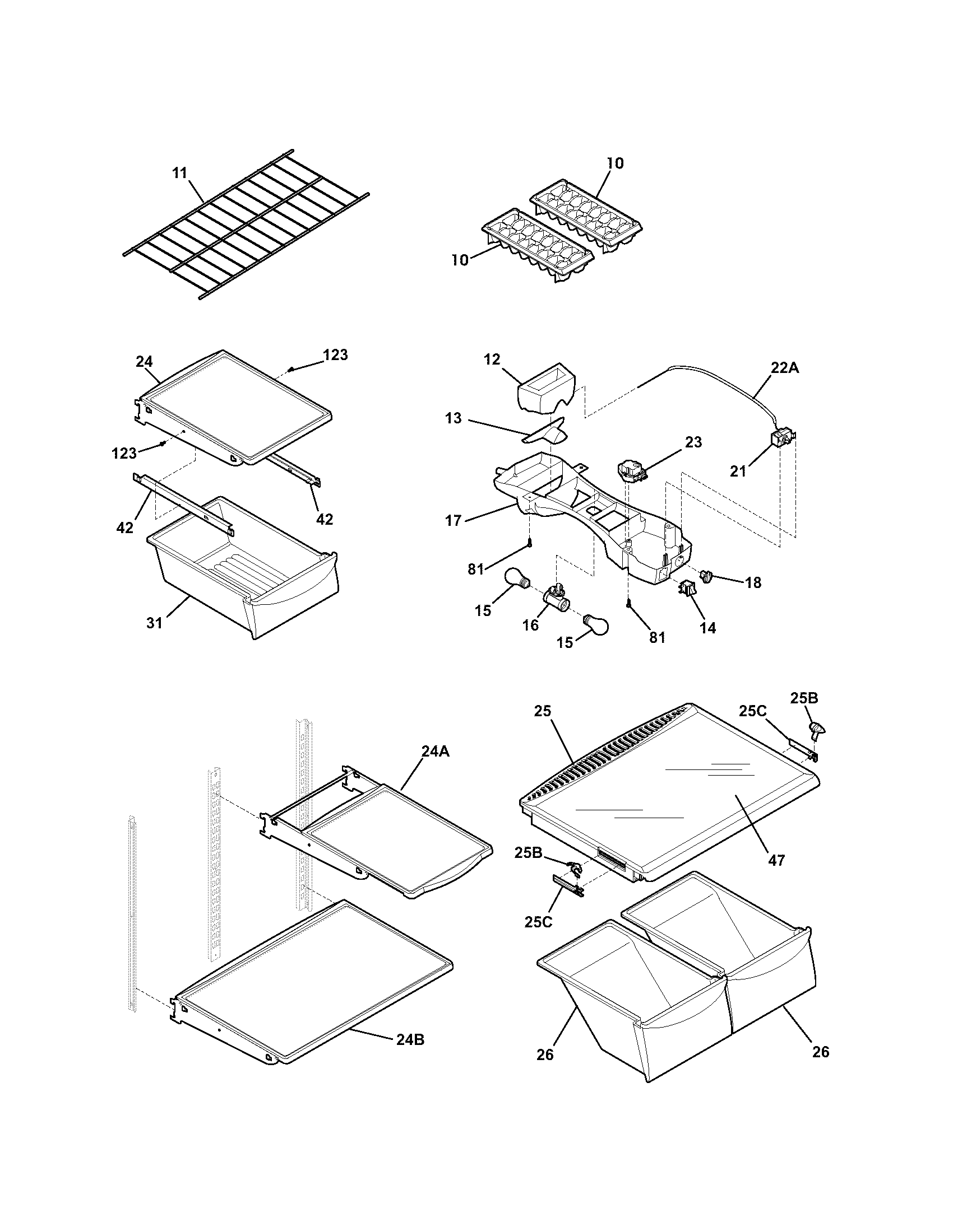 Kenmore 25363883304 shelves diagram