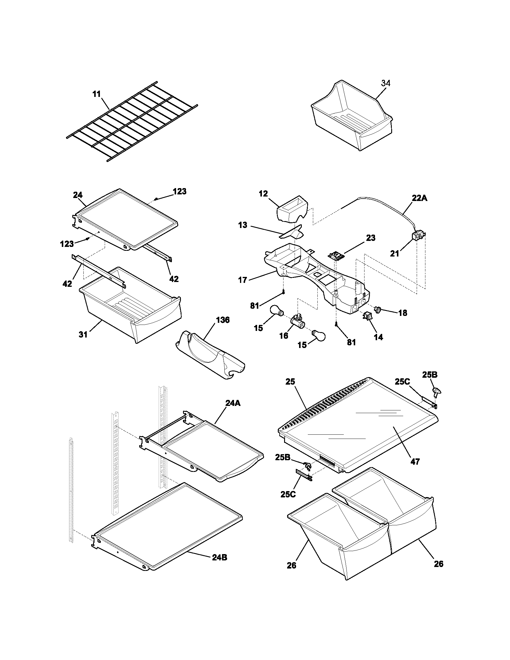 Kenmore 25373874304 shelves diagram
