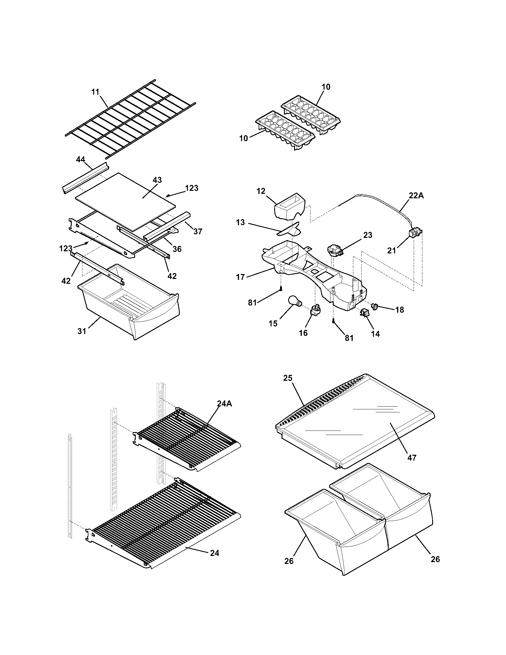 Kenmore 2533184010C shelves diagram