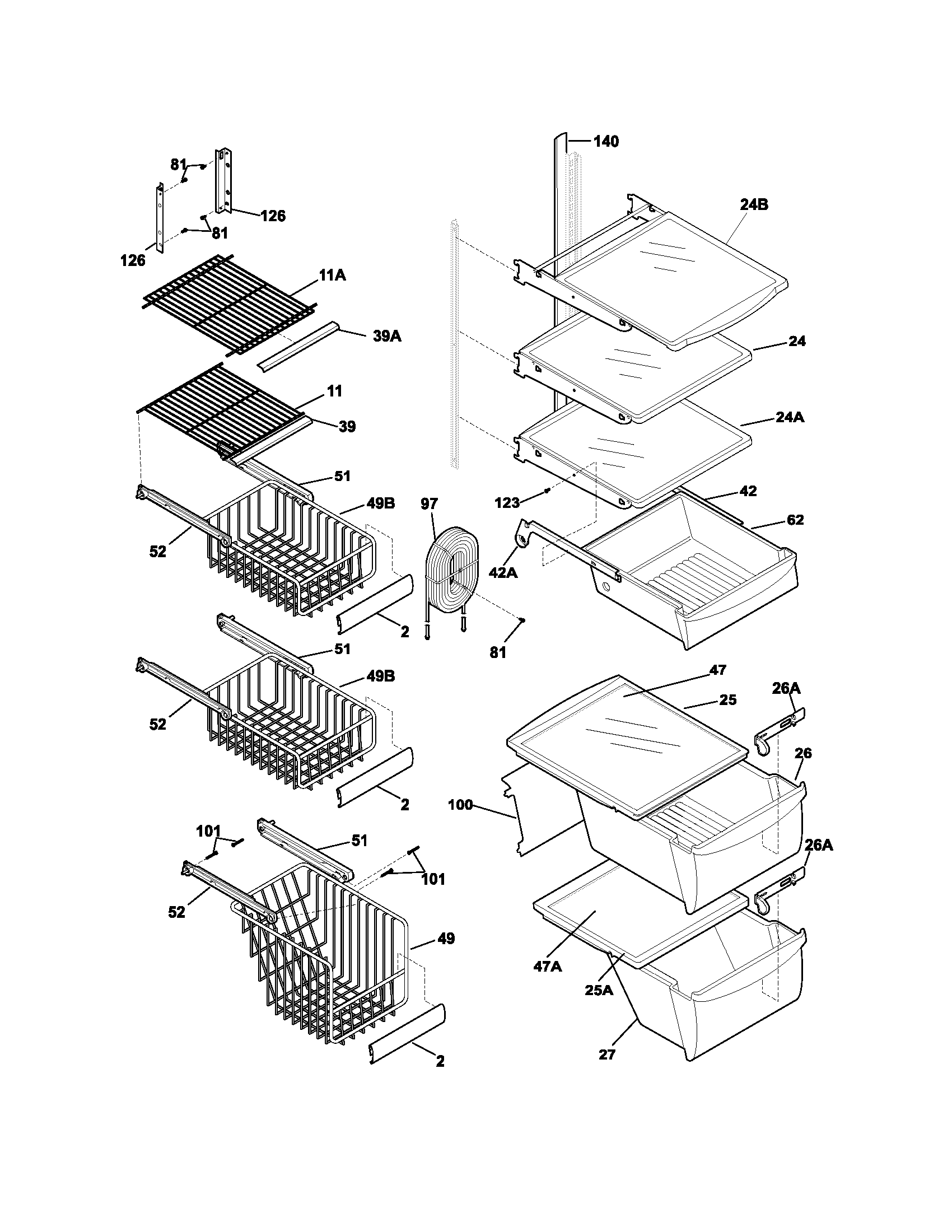 White-Westinghouse WRS23MF5AS9 shelves diagram
