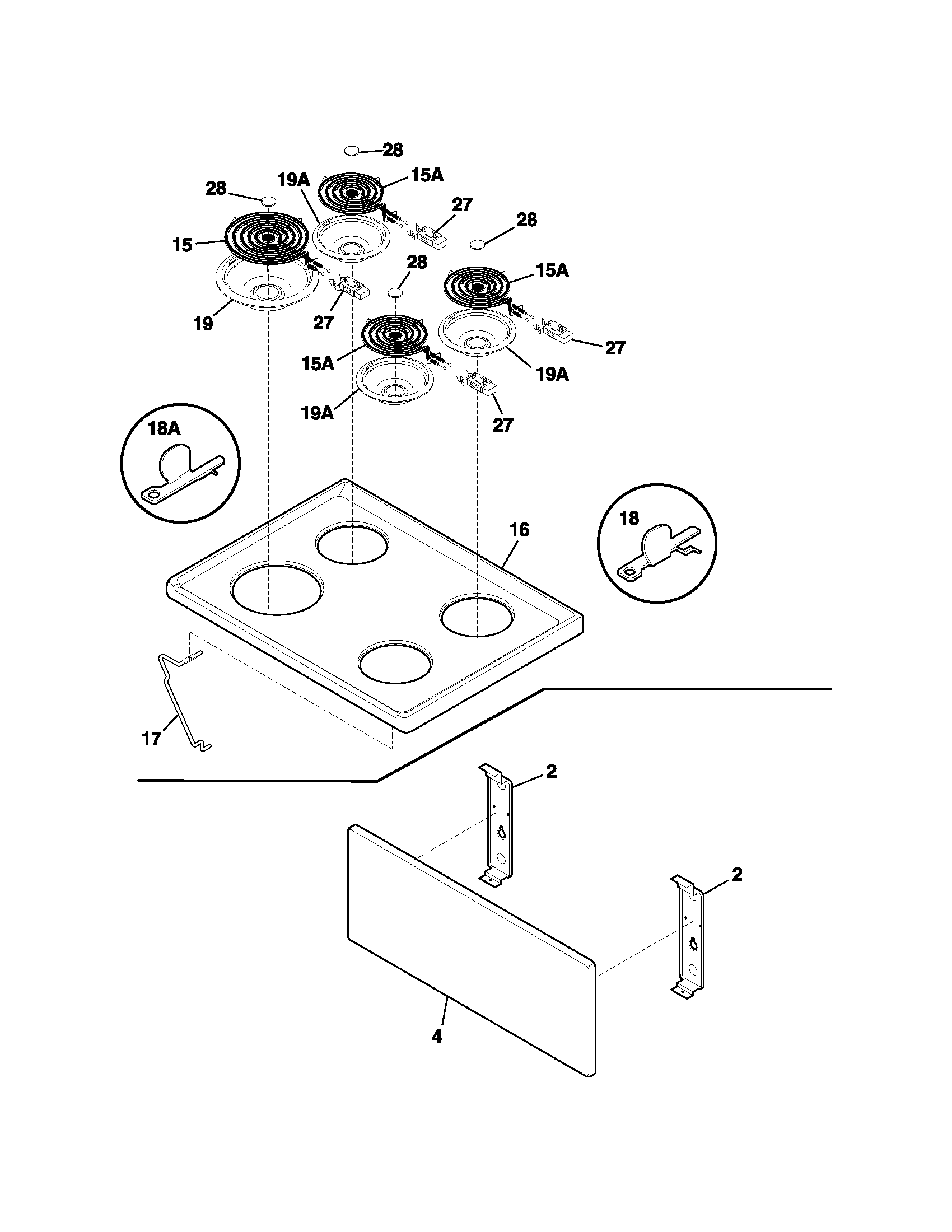 Frigidaire FEF303CWC top/drawer diagram