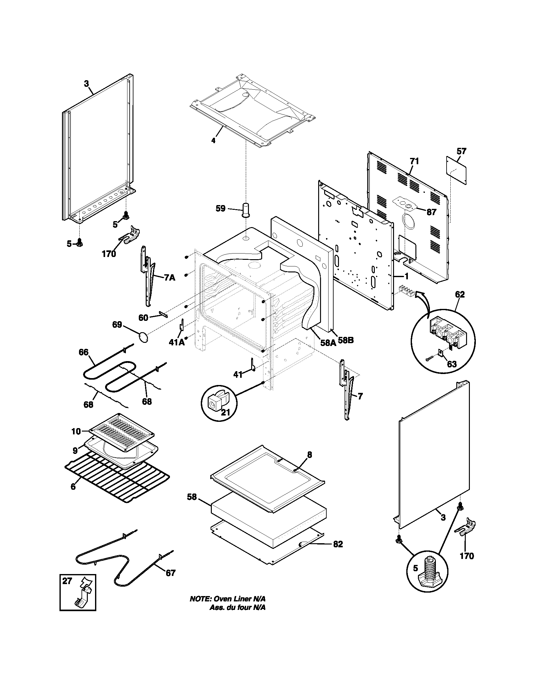 Tappan TEF303BWC body diagram
