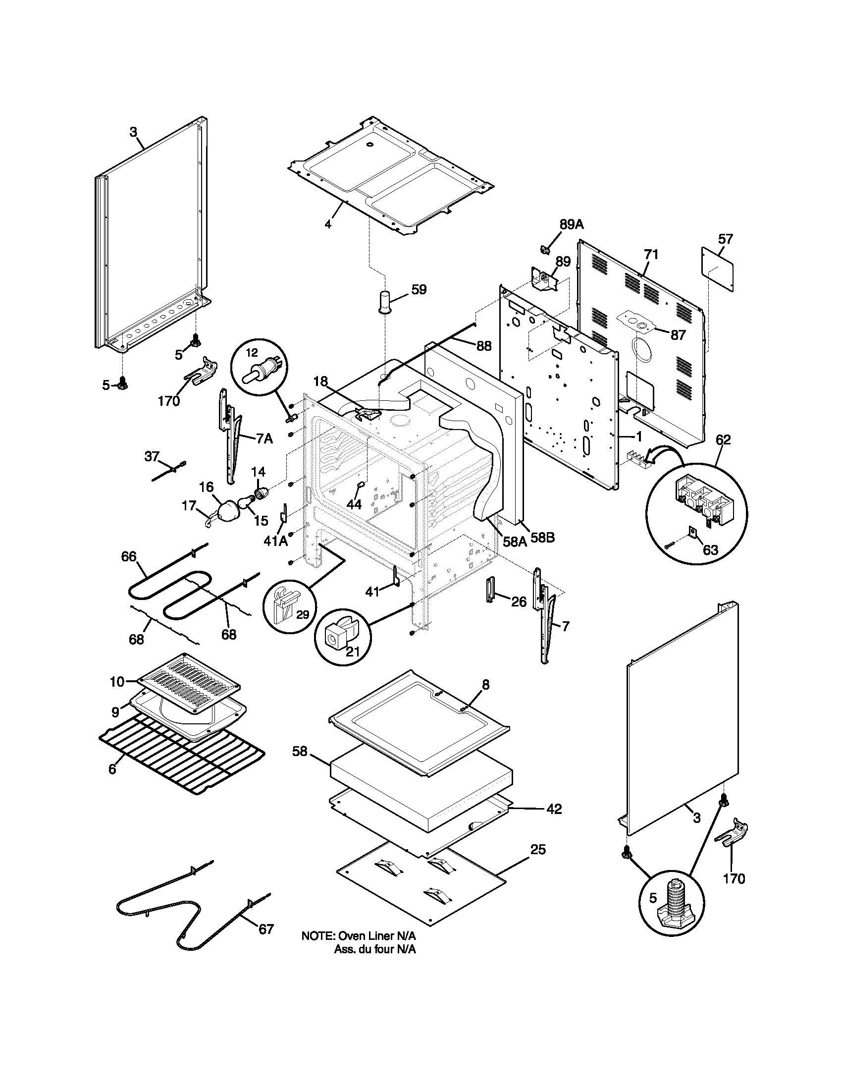 Frigidaire FEF352AUG body diagram