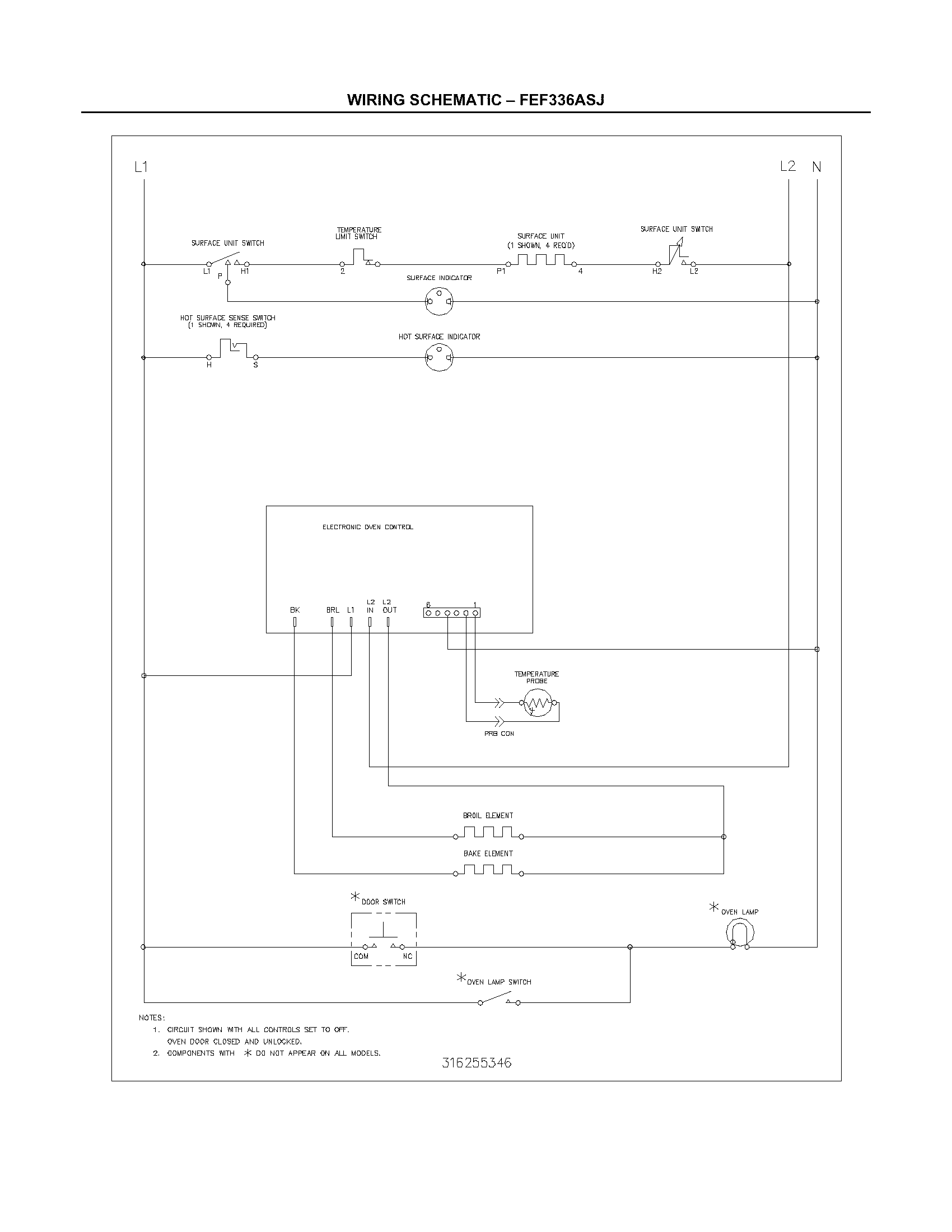 Frigidaire FEF336ASJ wiring schematic diagram