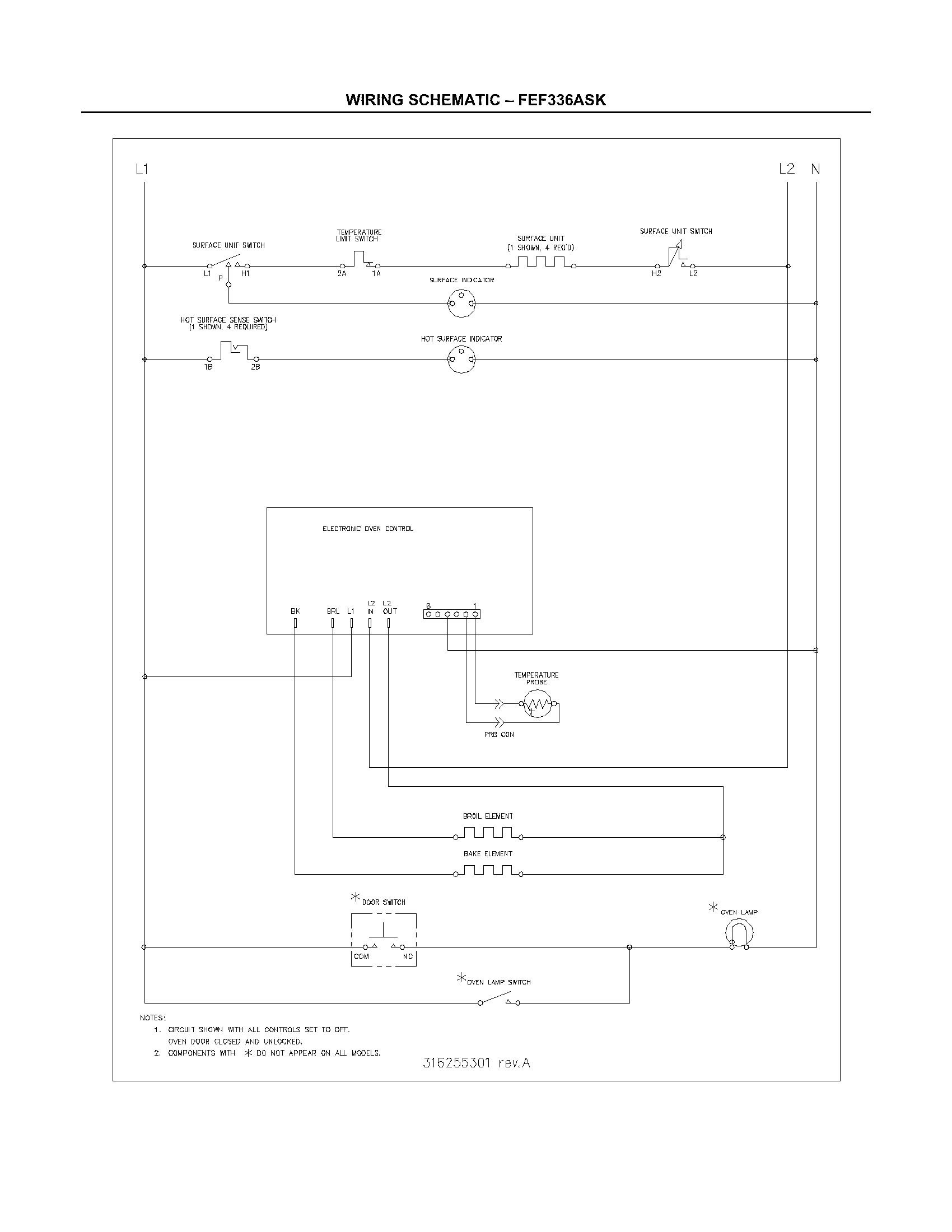 Frigidaire FEF336ASJ wiring schematic diagram