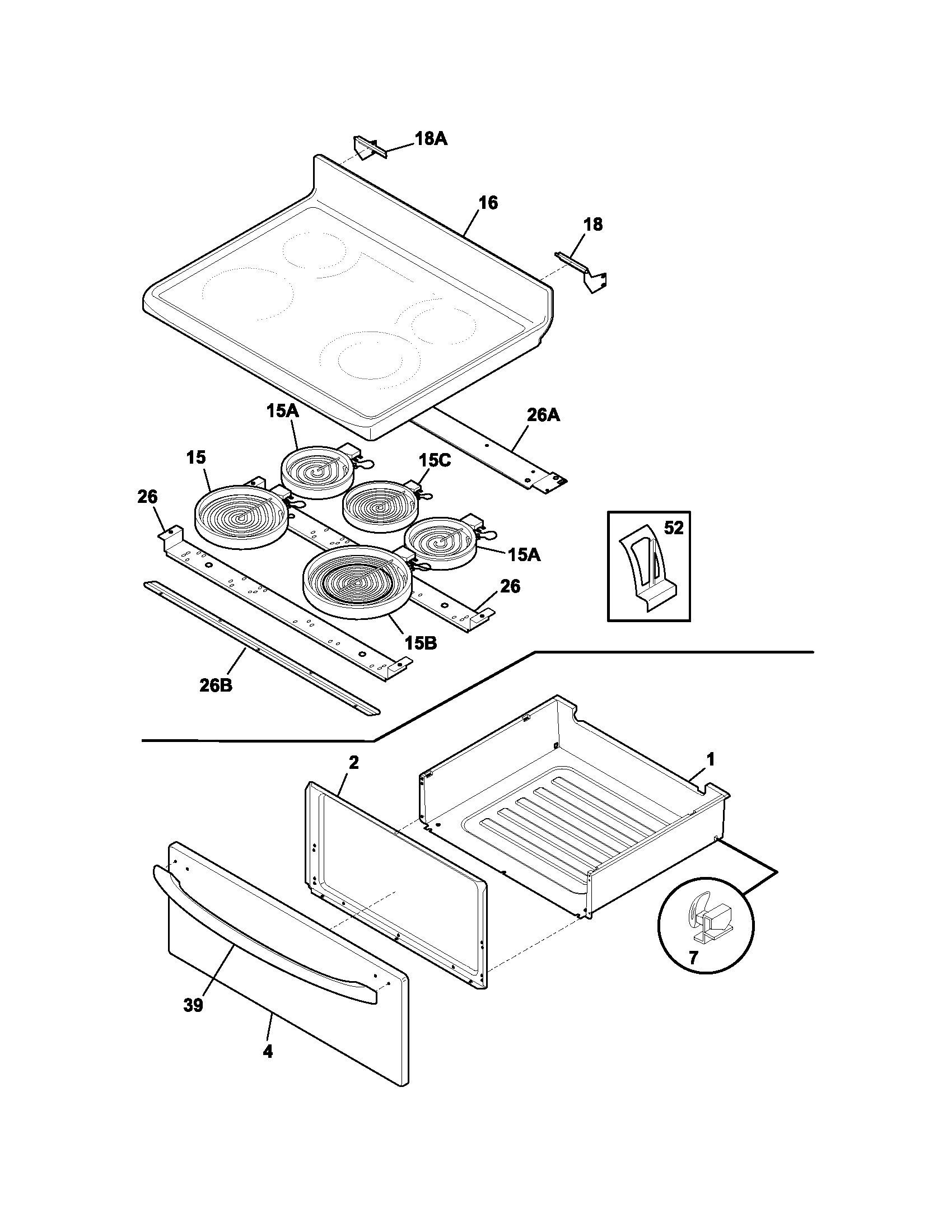 Frigidaire FEF379ACJ top/drawer diagram