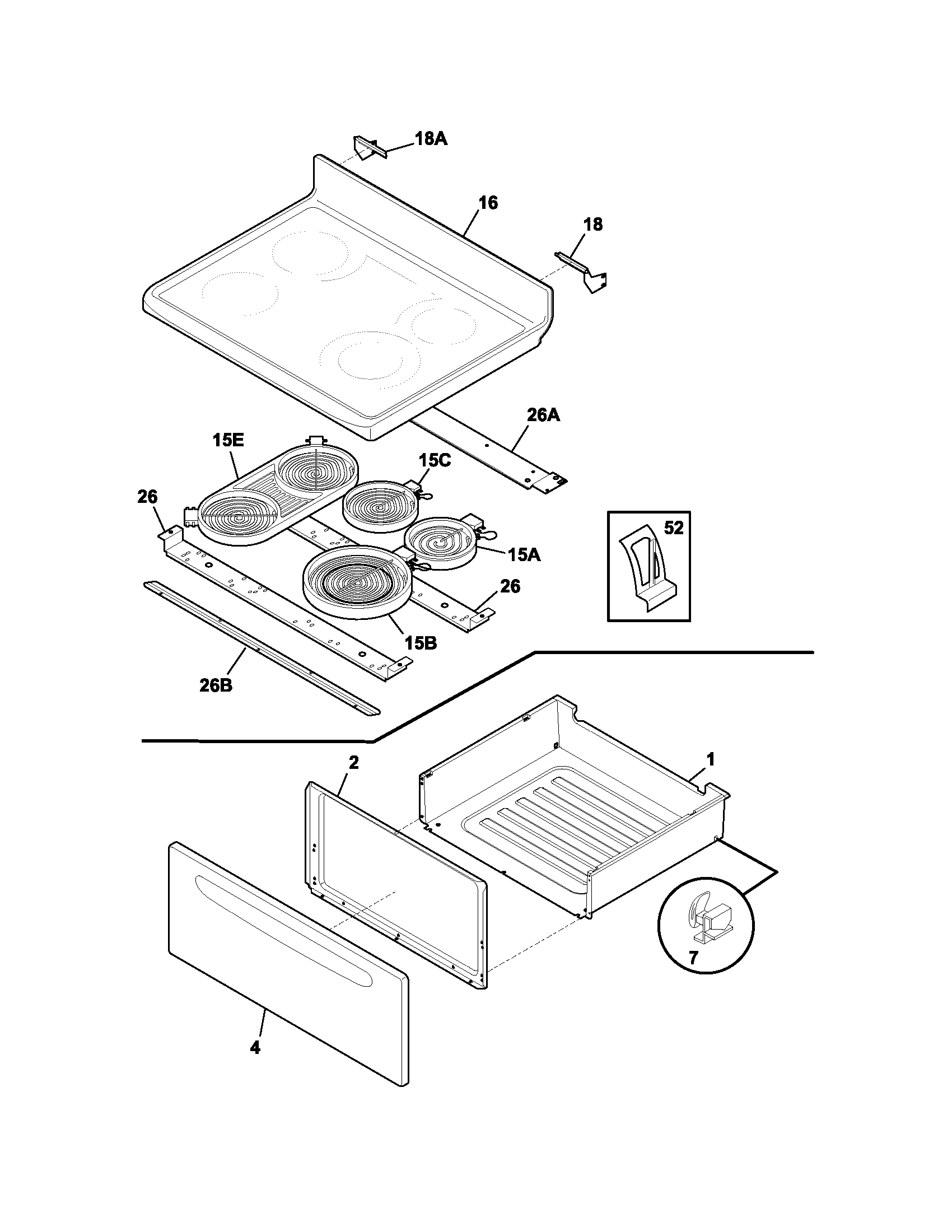 Frigidaire GSE3WZCSD top/drawer diagram
