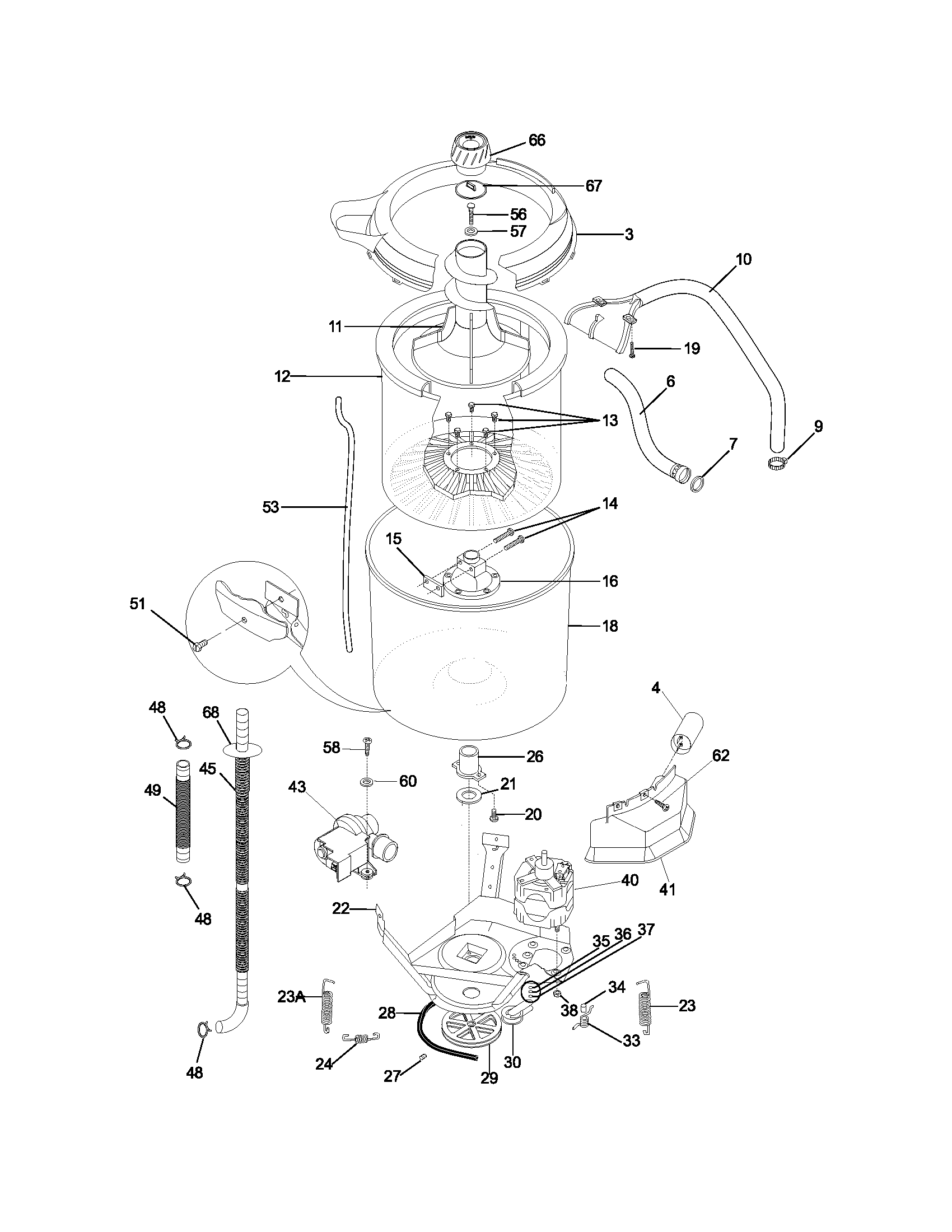 Frigidaire GLWS1649AS4 motor/tub diagram