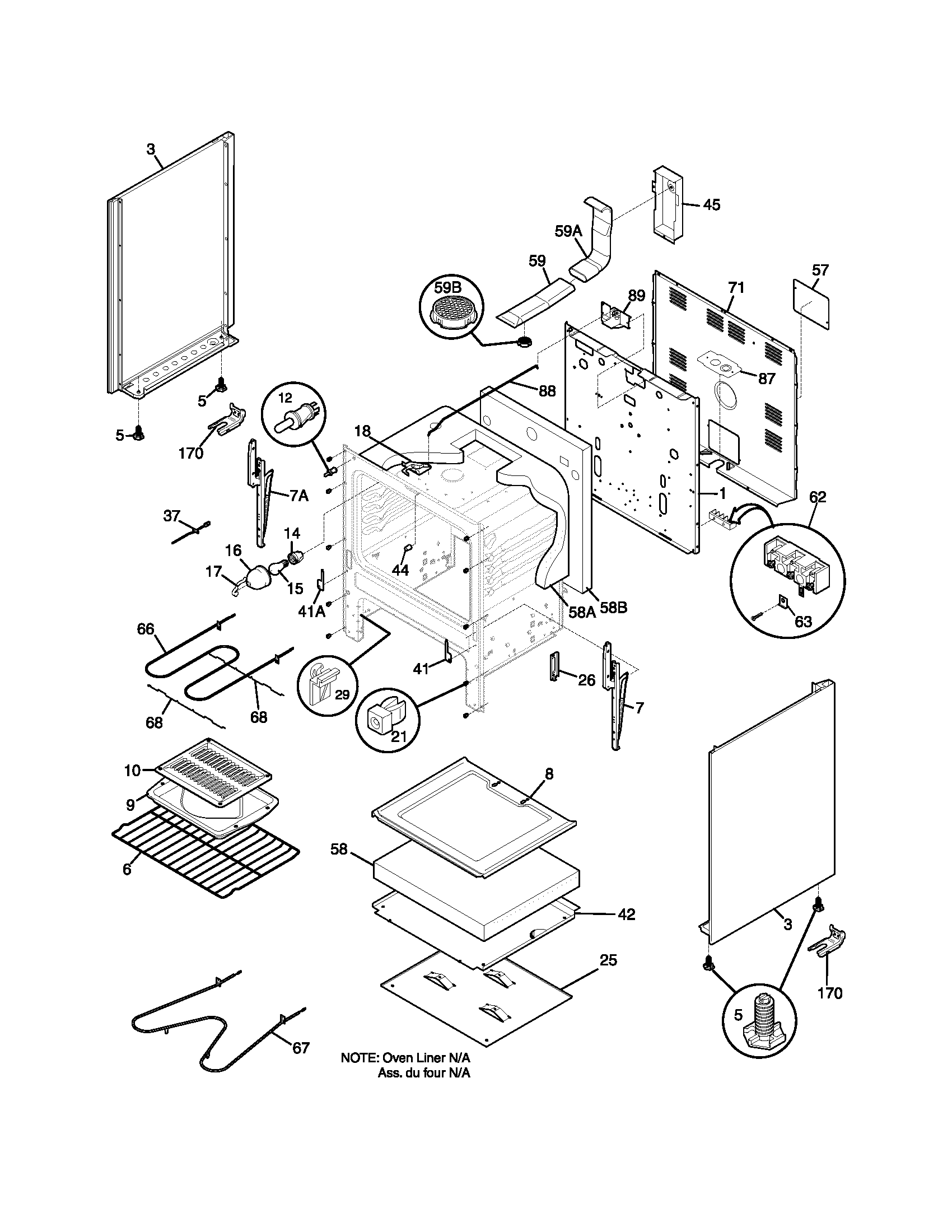 Frigidaire FEF365BWG body diagram
