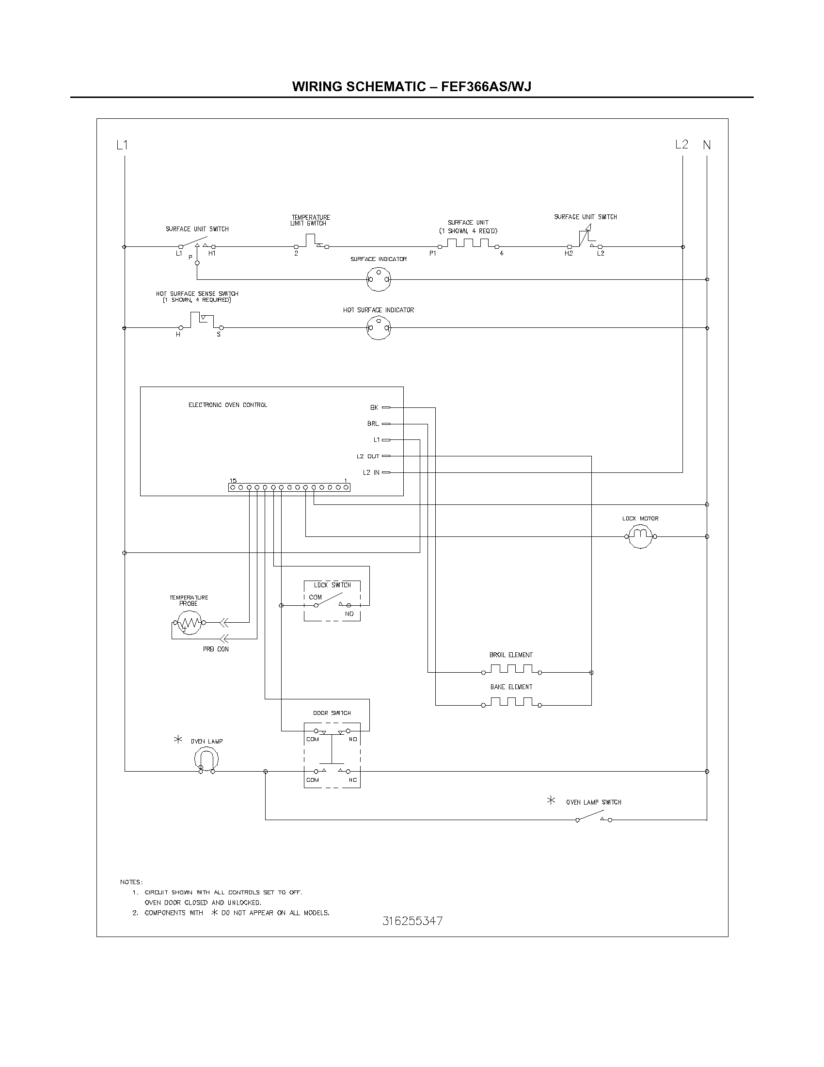 Frigidaire FEF366ASJ wiring schematic diagram