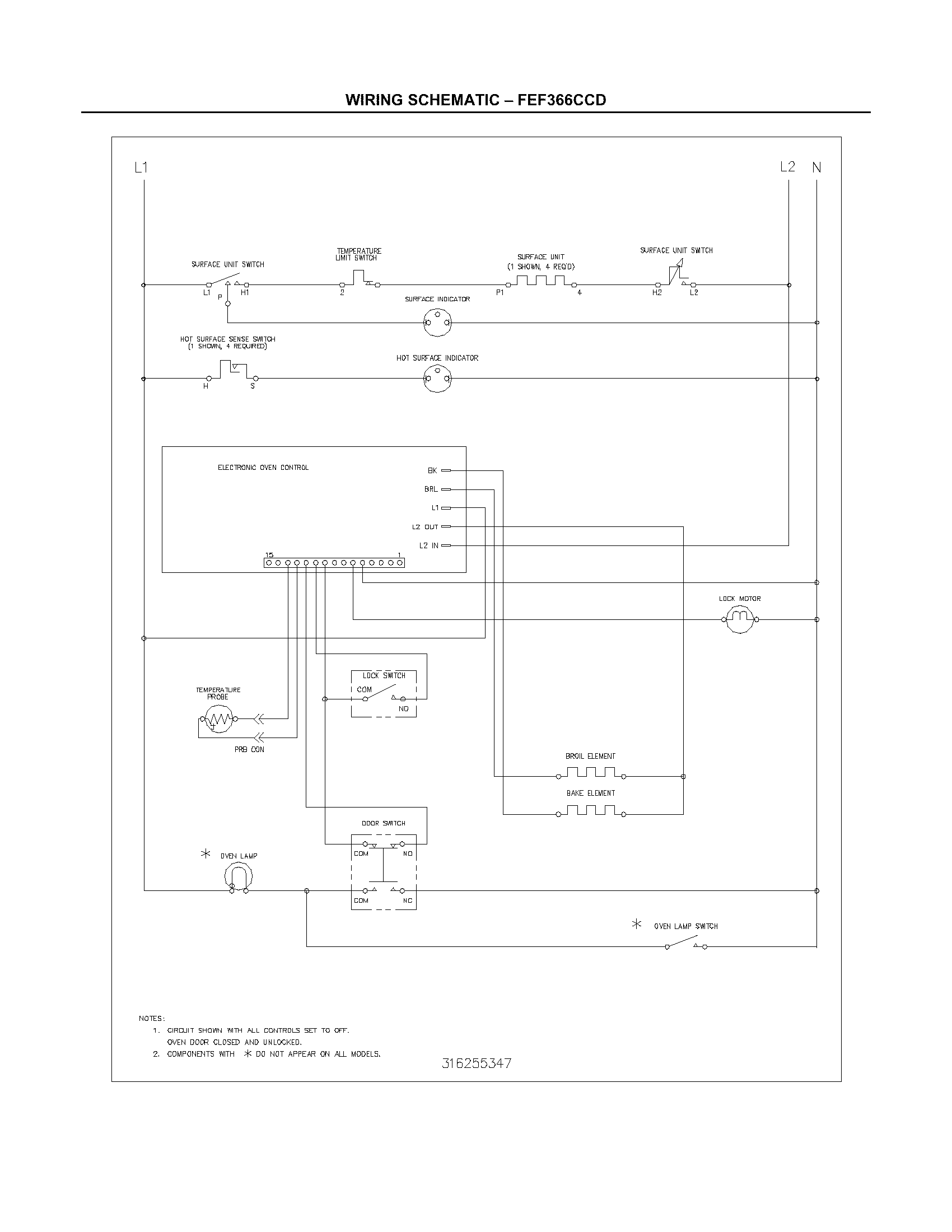 Frigidaire FEF366CCE wiring schematic diagram