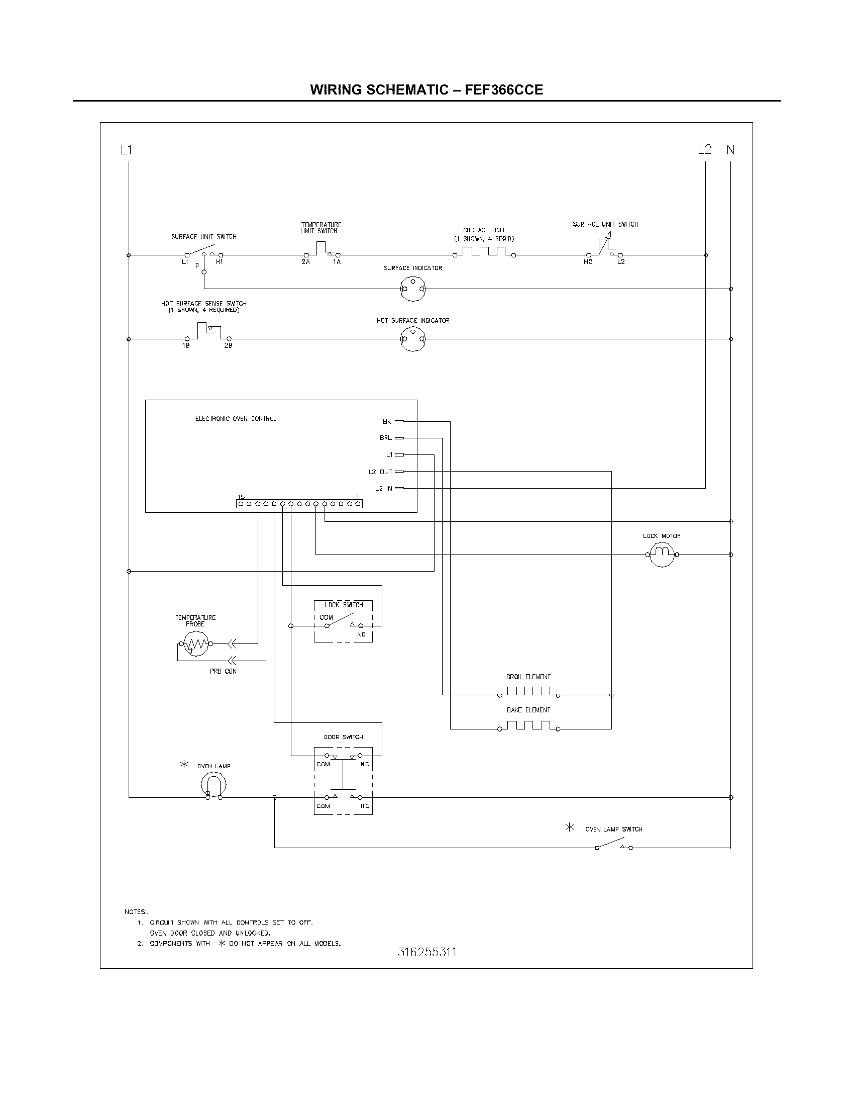 Frigidaire FEF366CCE wiring schematic diagram