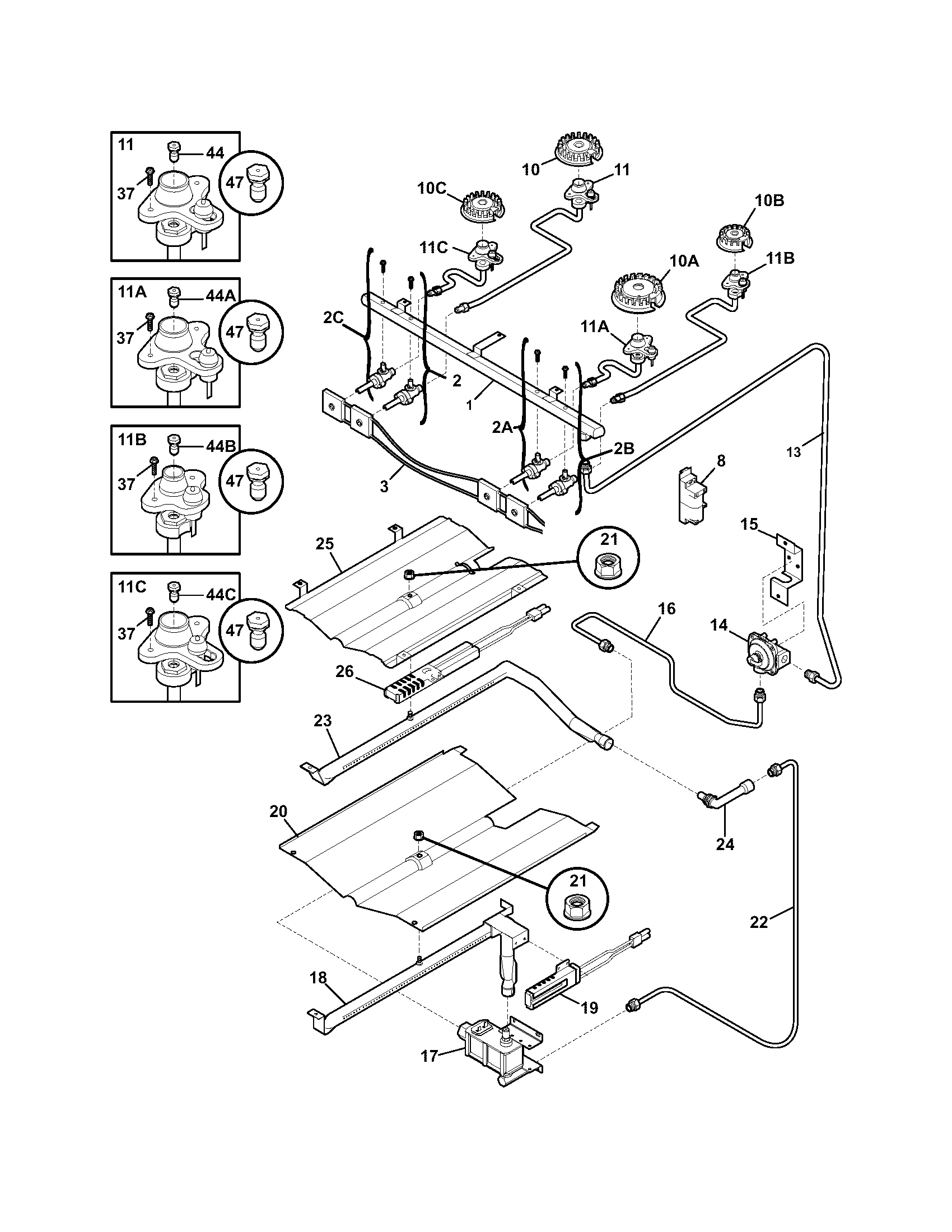 Frigidaire PLGF389CCD burner diagram
