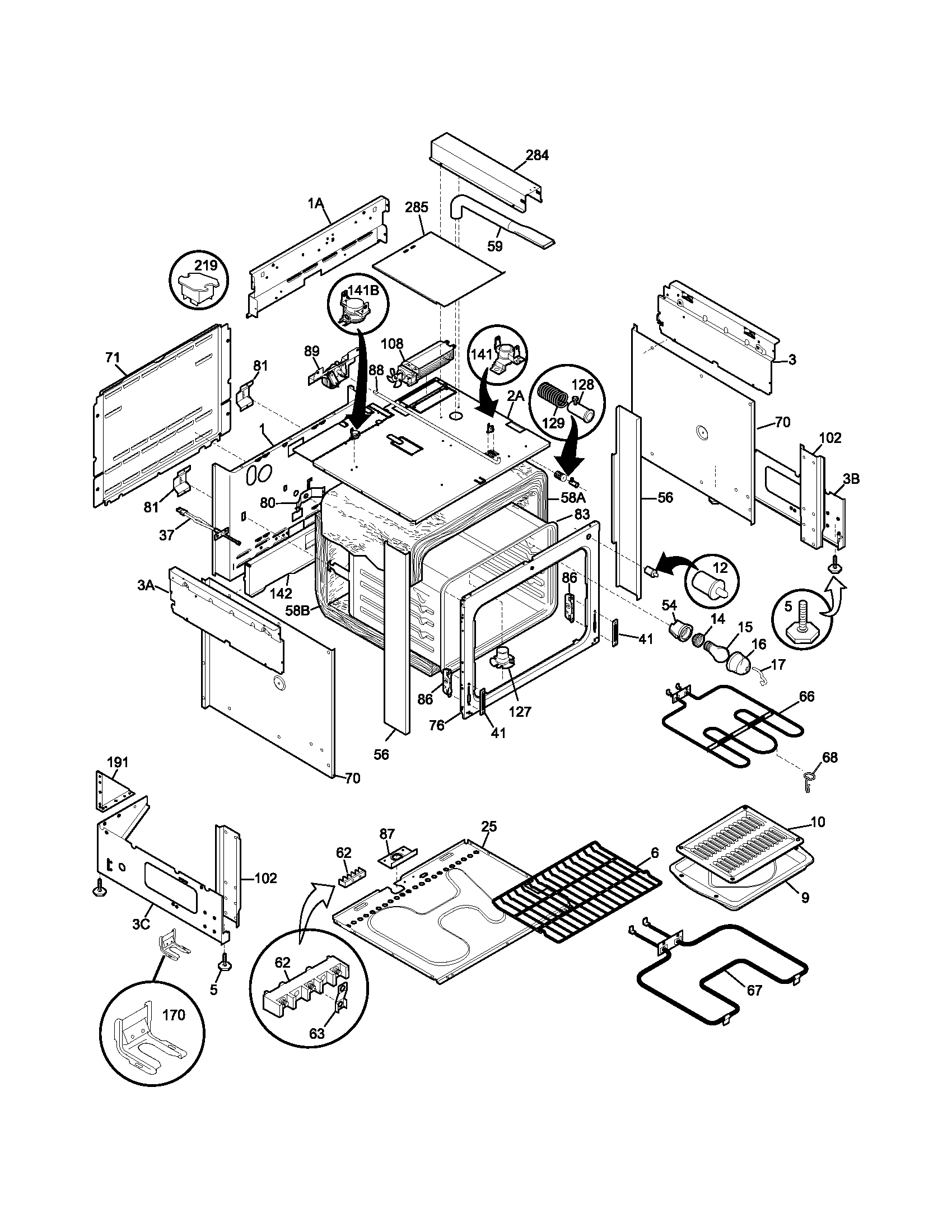 Frigidaire FES368DQA body diagram