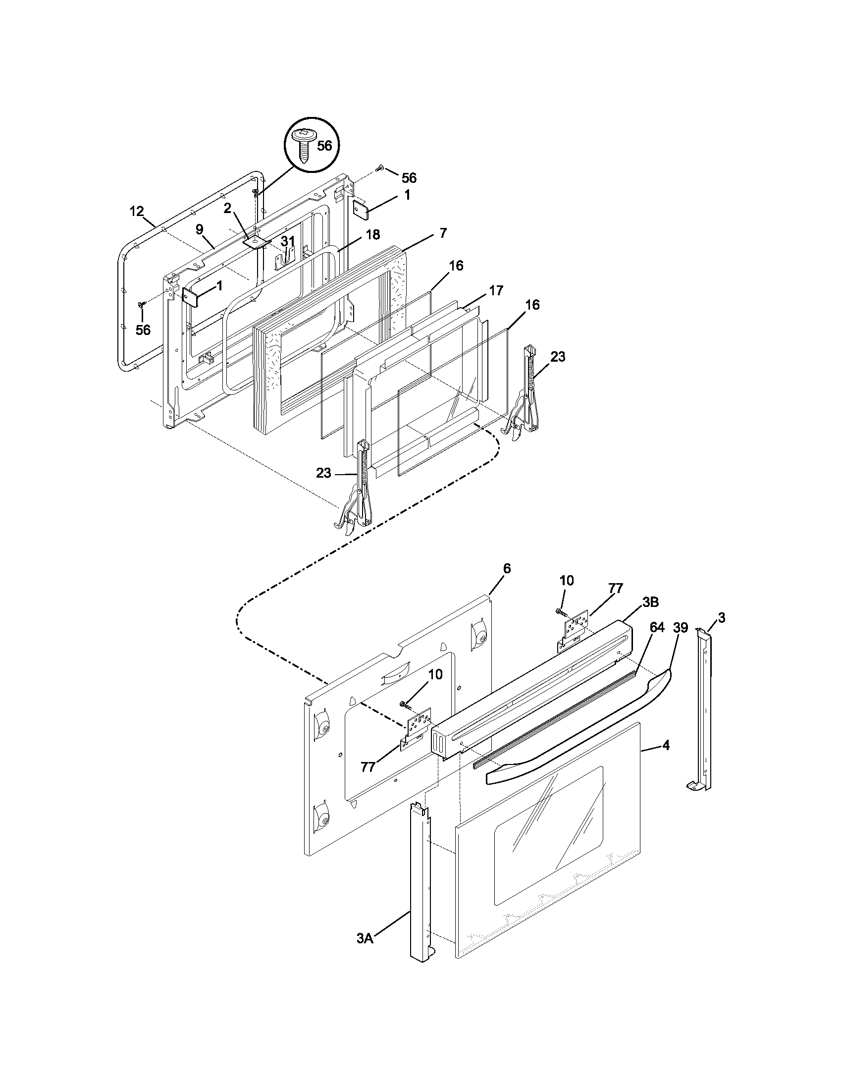 Frigidaire FES368DQA door diagram