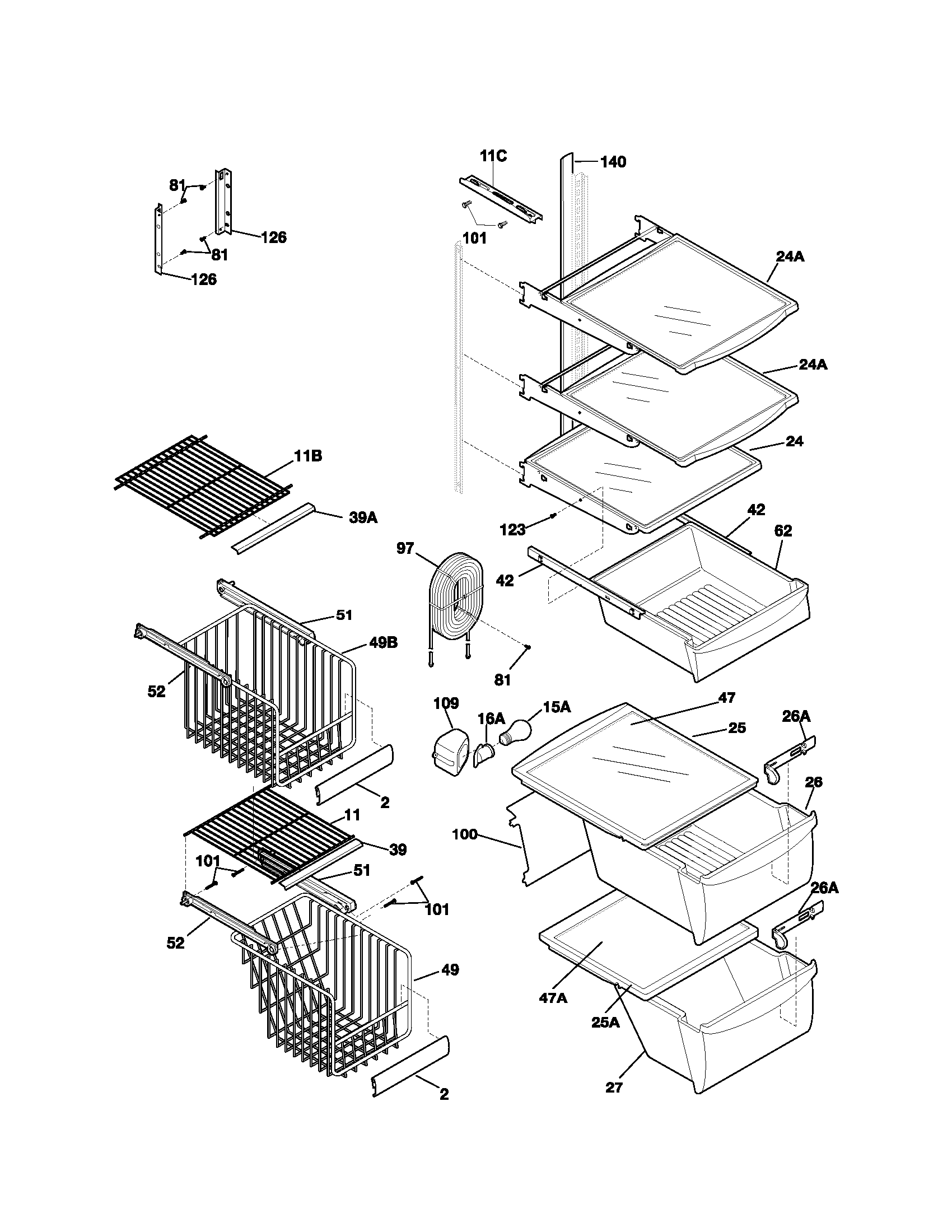 Kenmore 25353624302 shelves diagram