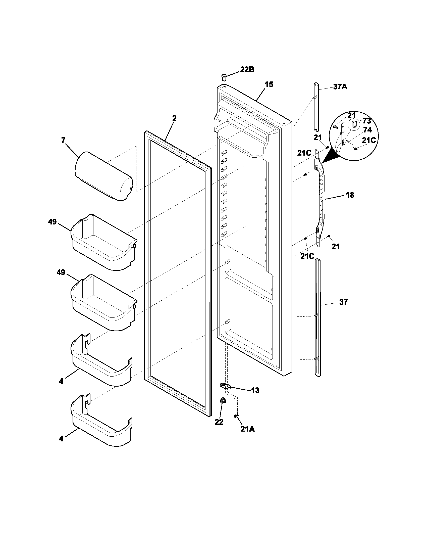 Kenmore 25353614302 refrigerator door diagram