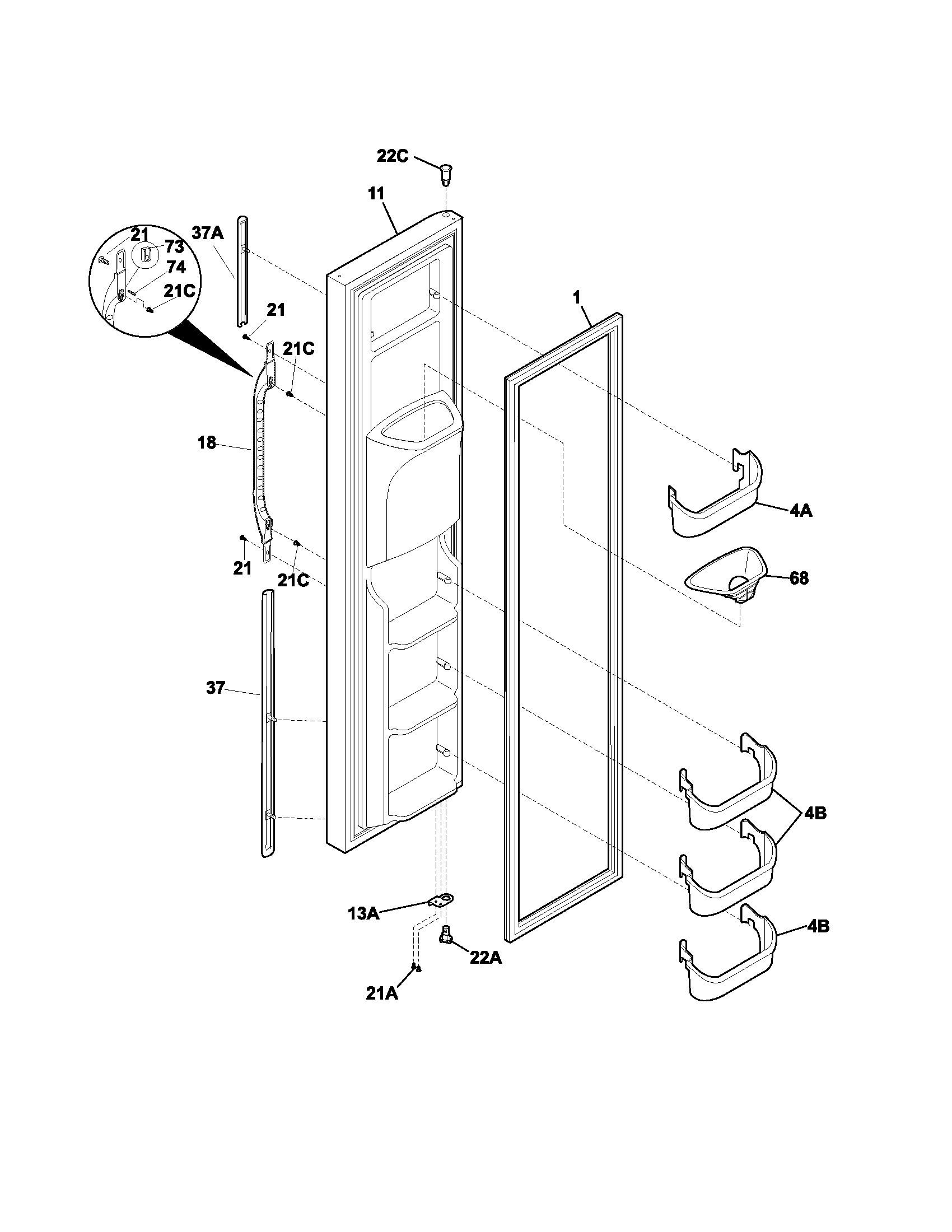 Kenmore 25353624303 freezer door diagram