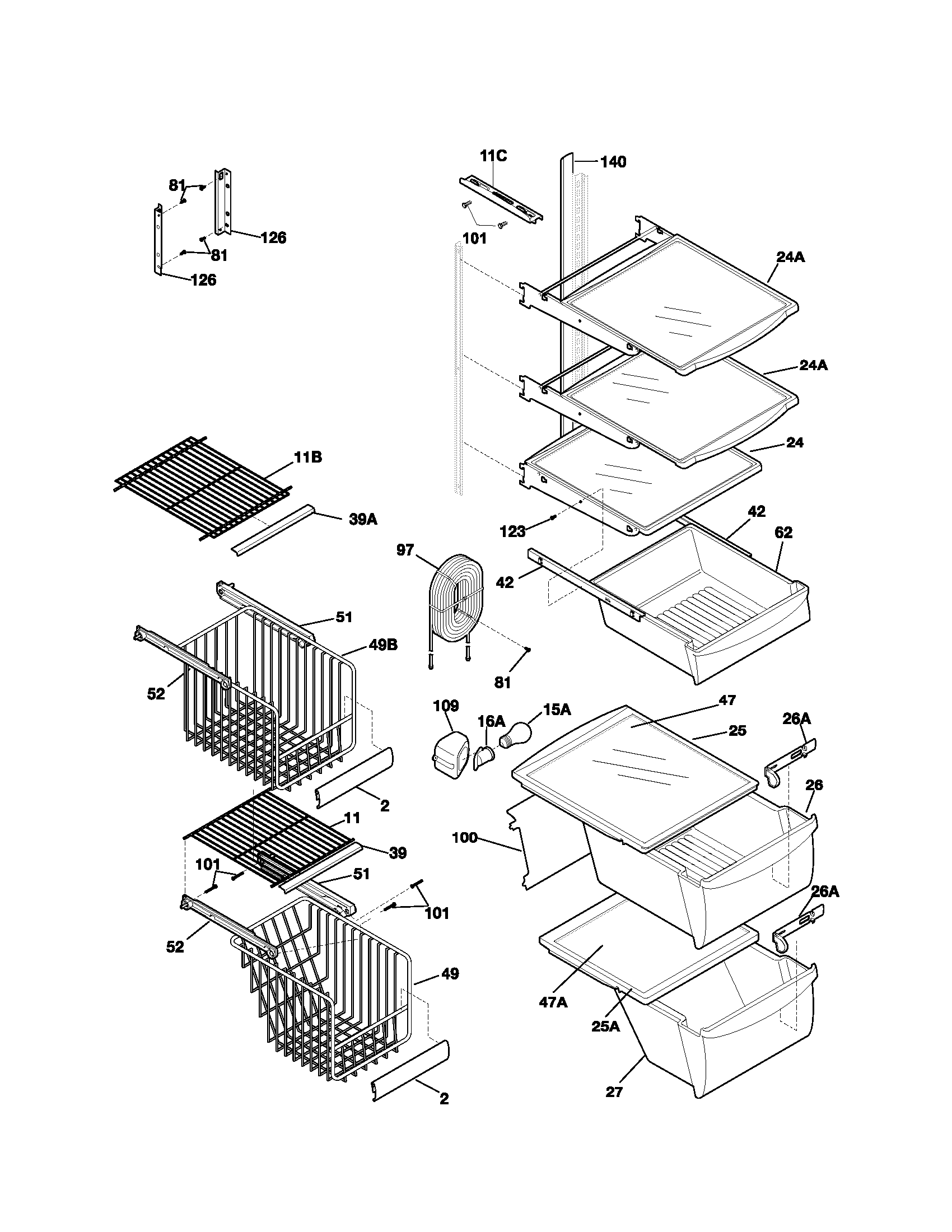 Kenmore 25353624303 shelves diagram
