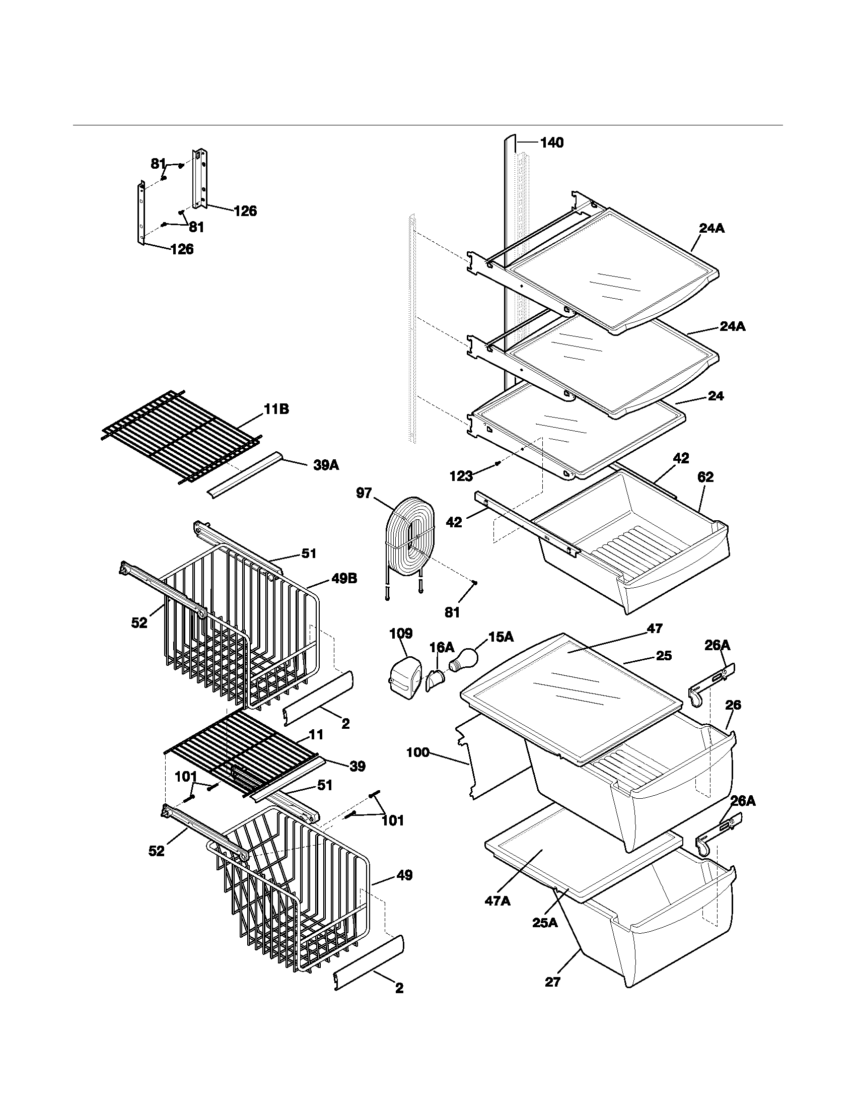 Kenmore 25353324305 shelves diagram