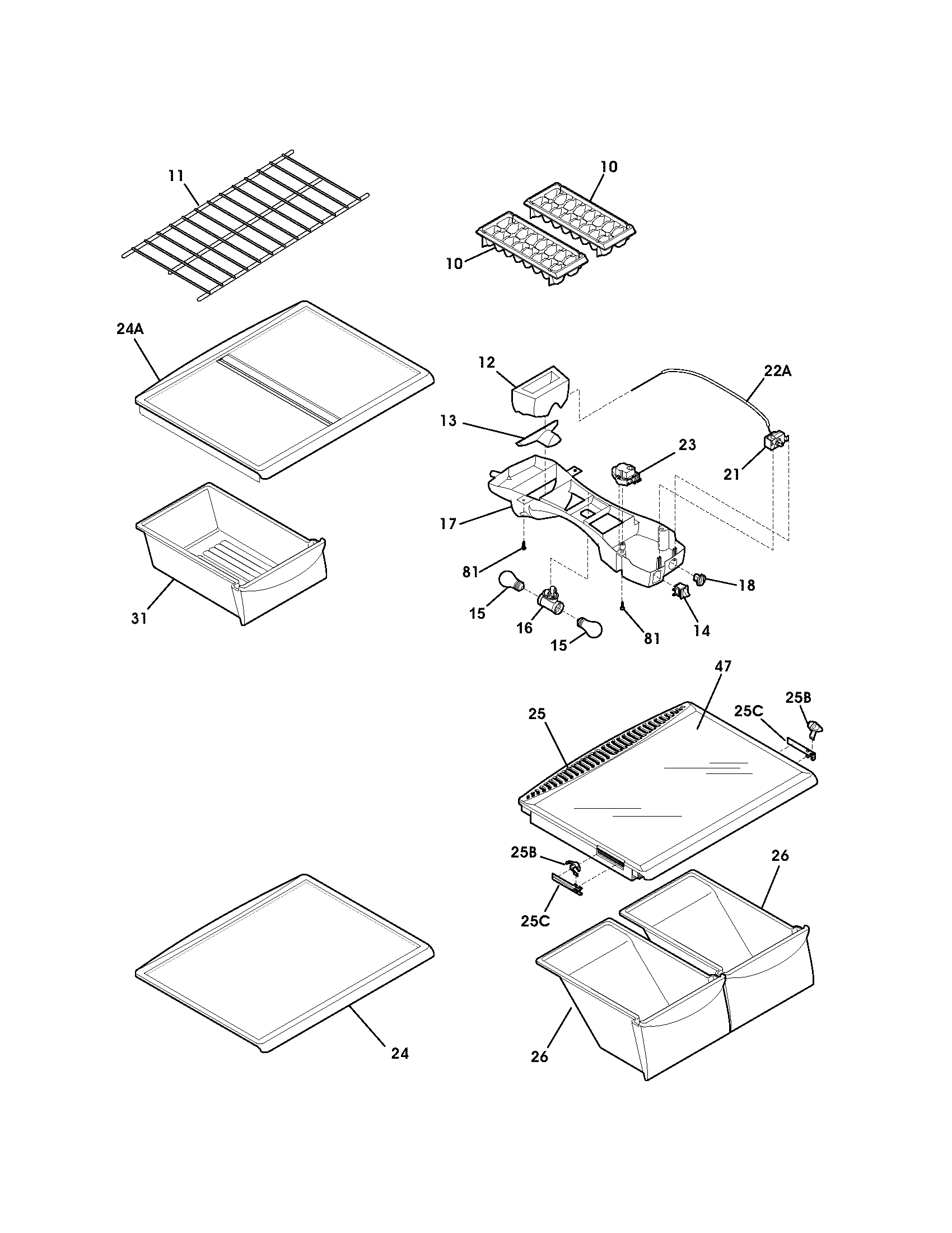 Kenmore 25363074303 shelves diagram