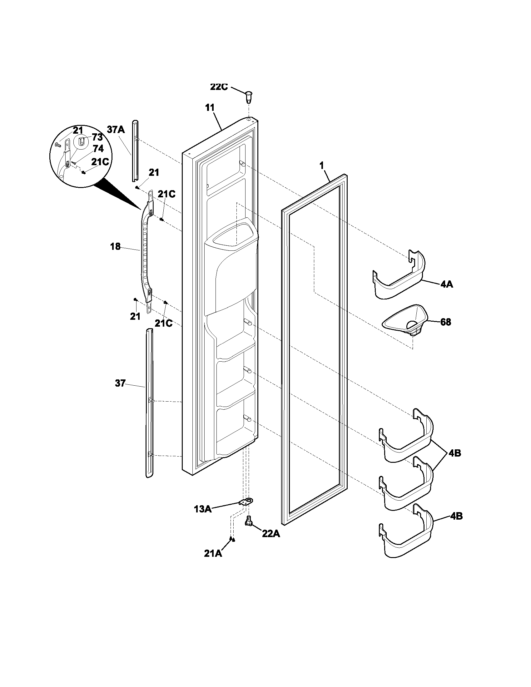 Kenmore 25354743303 freezer door diagram