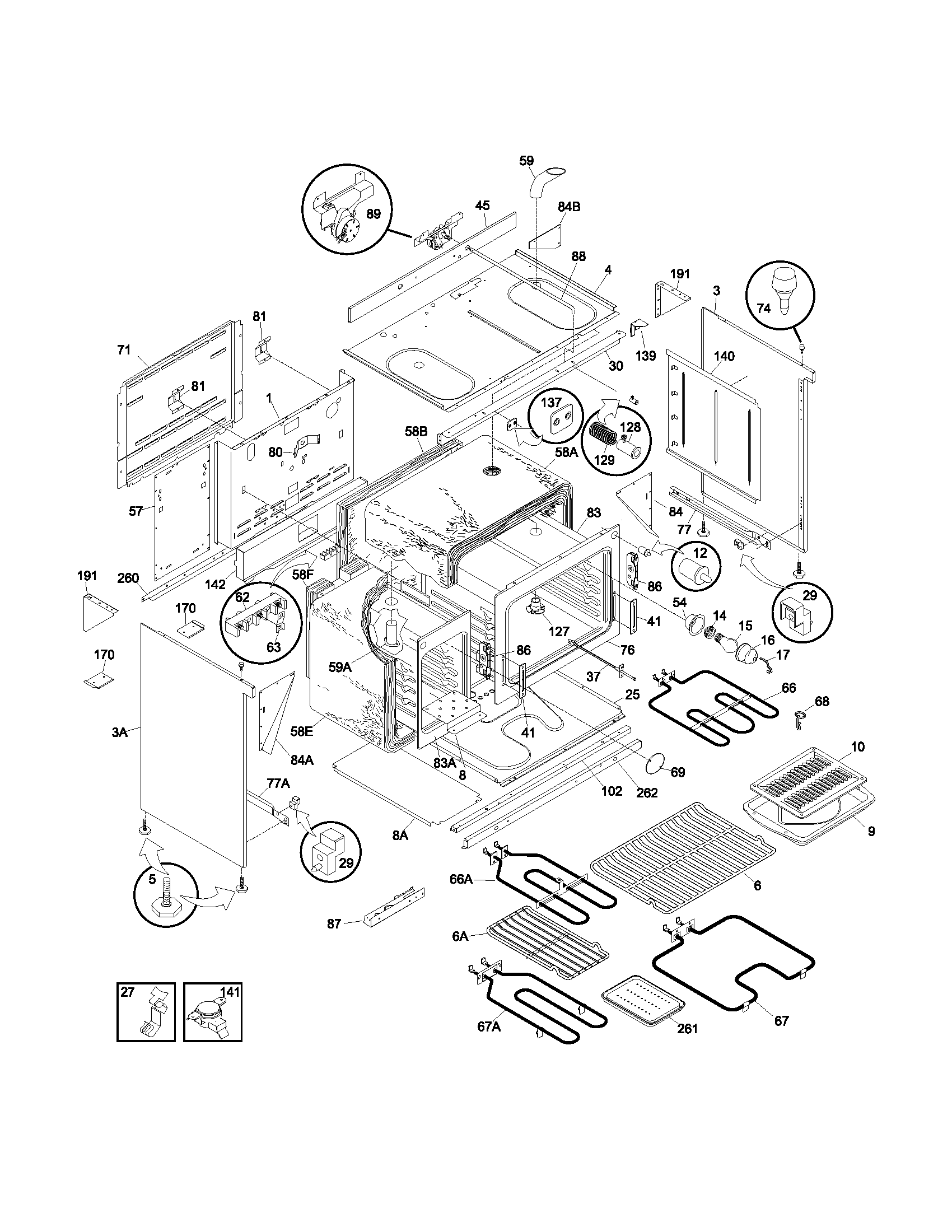 Frigidaire FEF450BWD body diagram