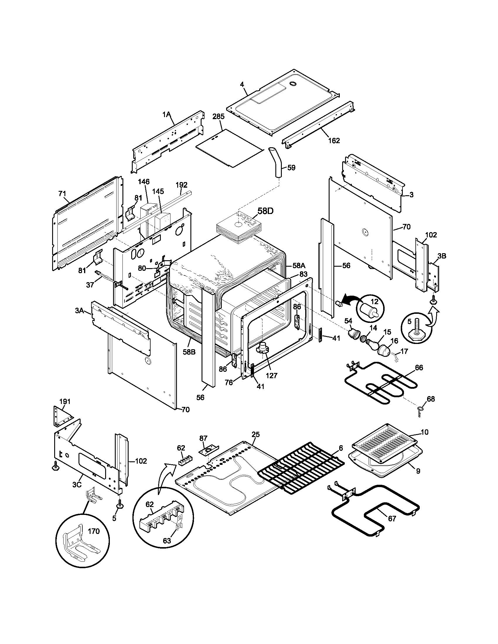 Frigidaire FES300DSB body diagram