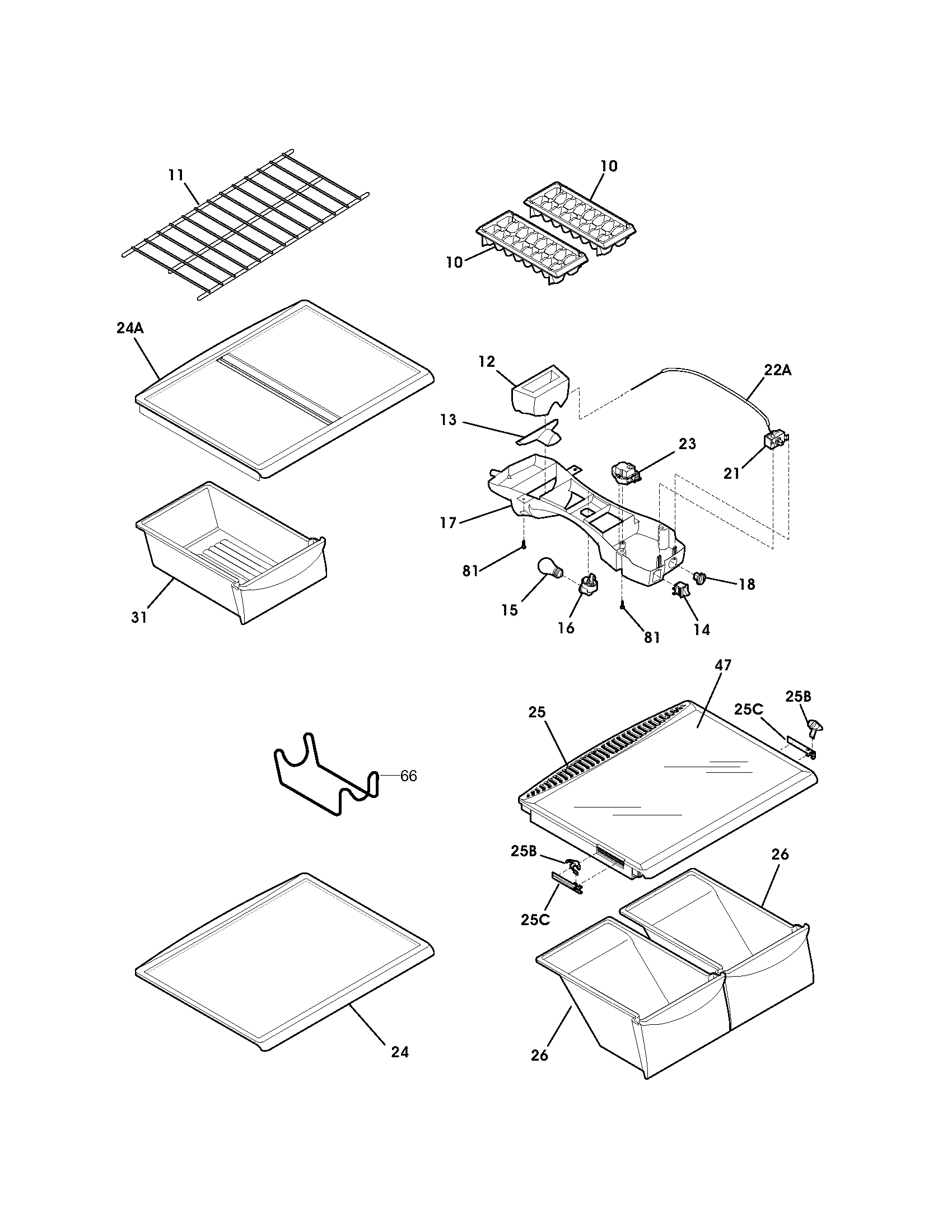 Kenmore 25364824400 shelves diagram