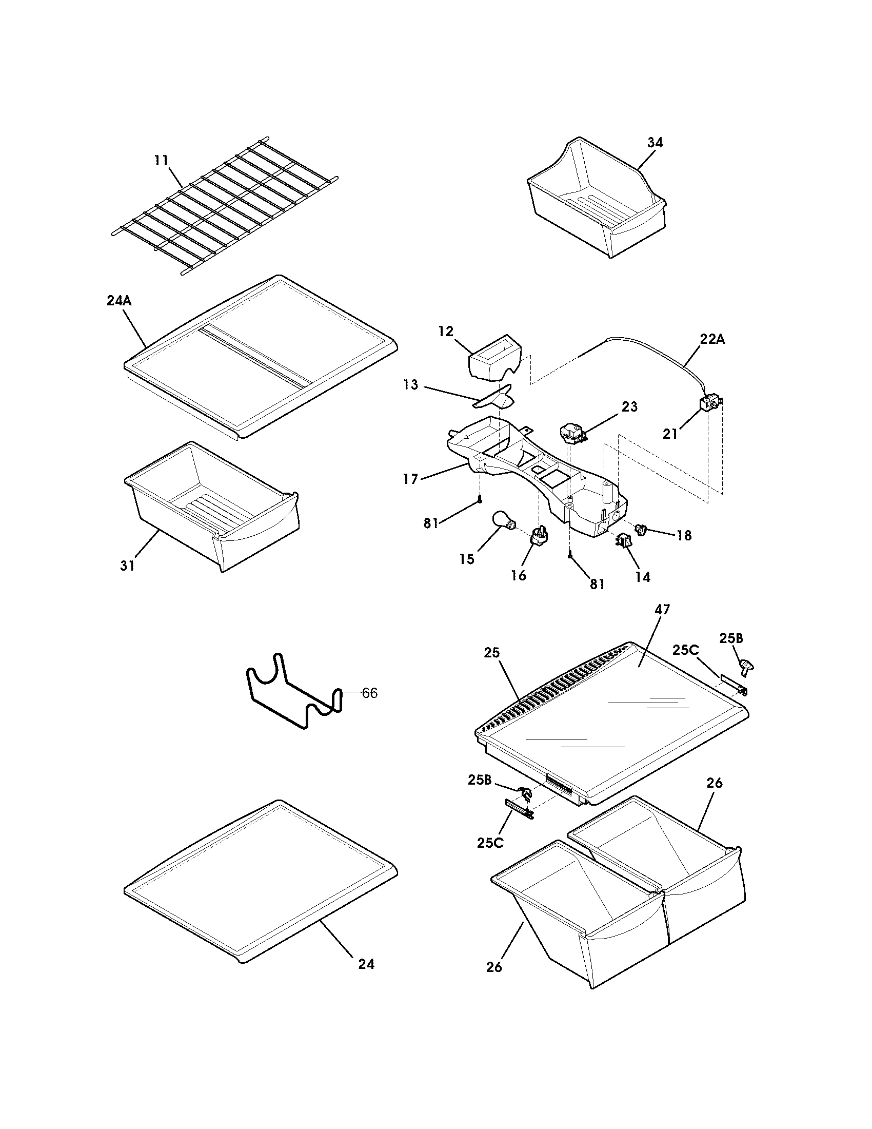 Kenmore 25374822400 shelves diagram