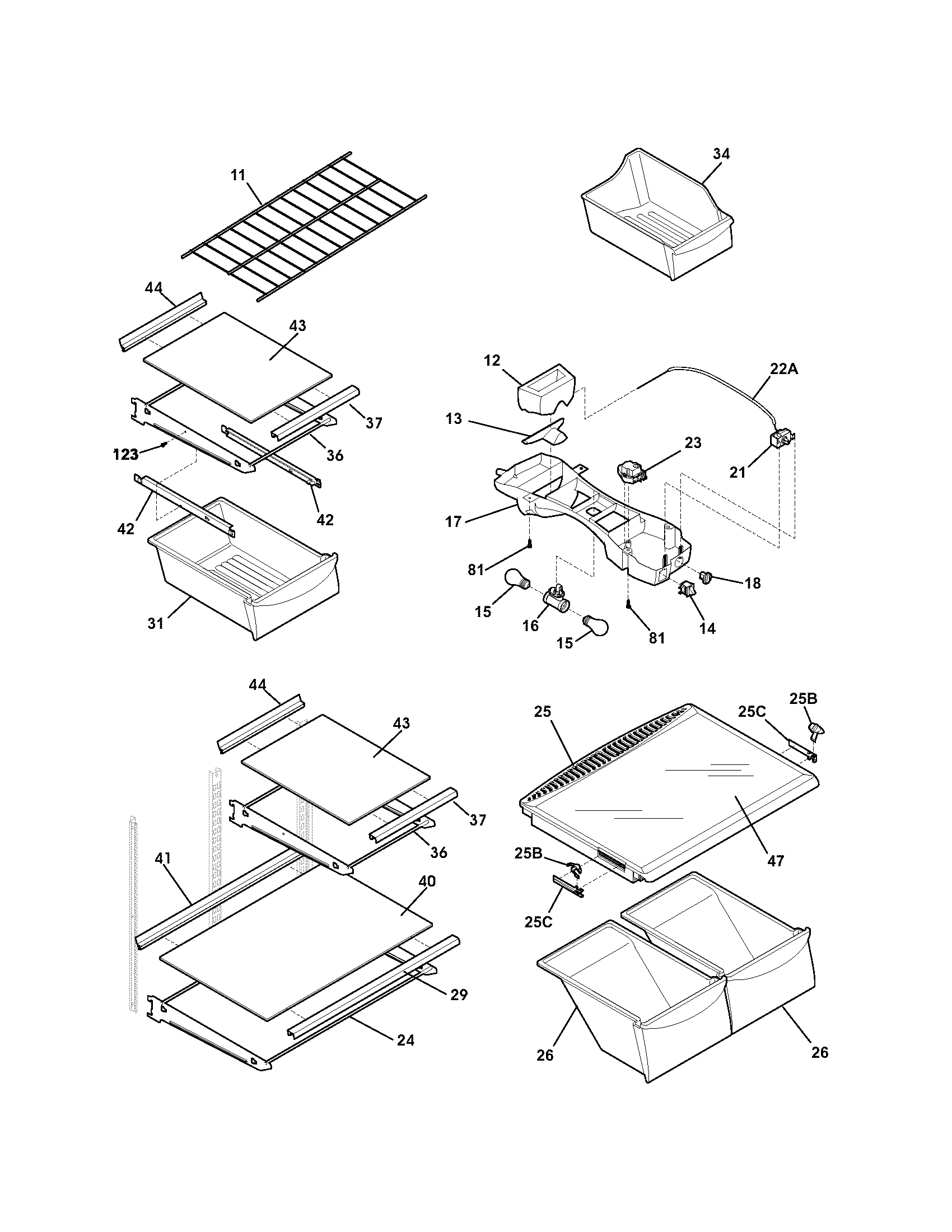 Kenmore 25374833400 shelves diagram