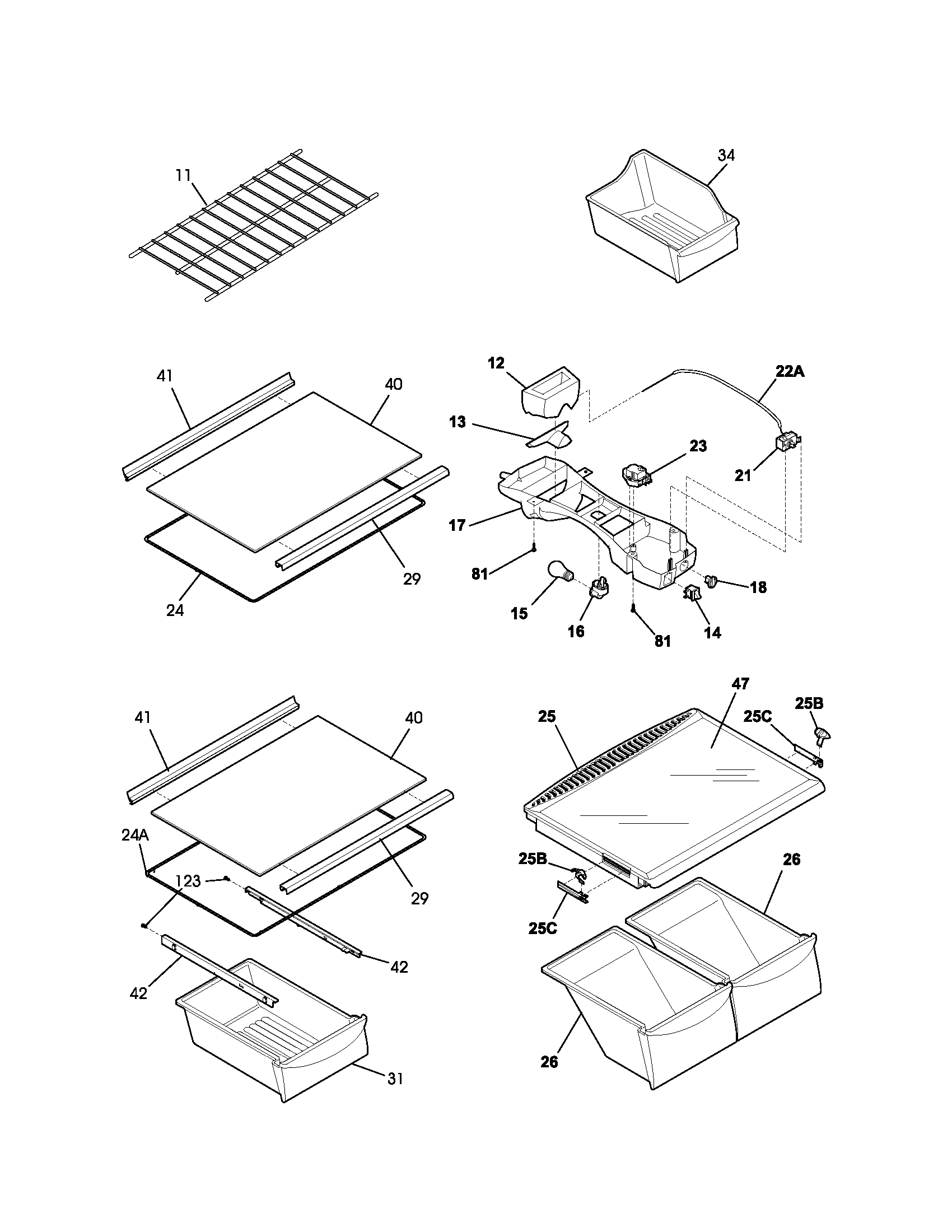 Kenmore 25374194400 shelves diagram