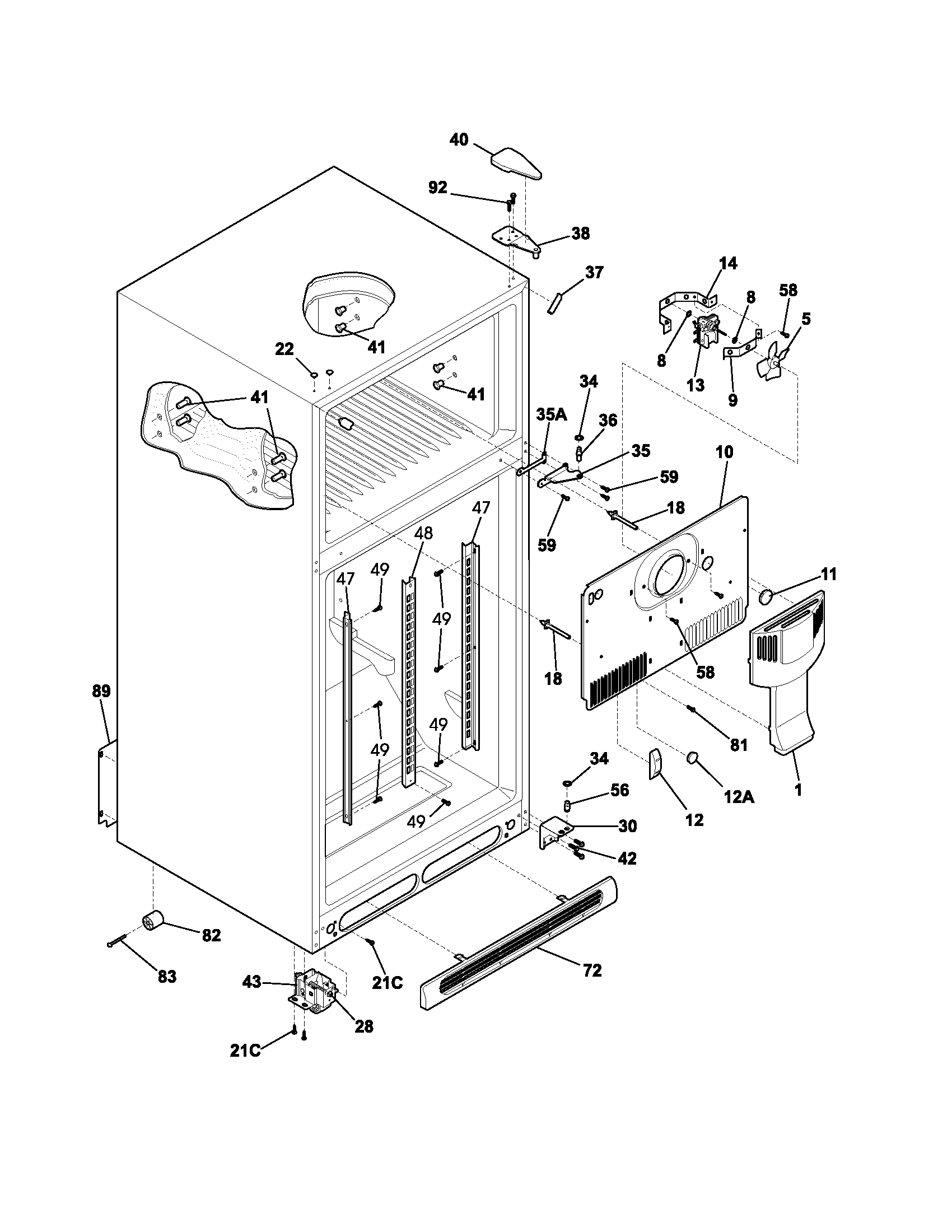 Frigidaire FRT21H7ASB5 cabinet diagram