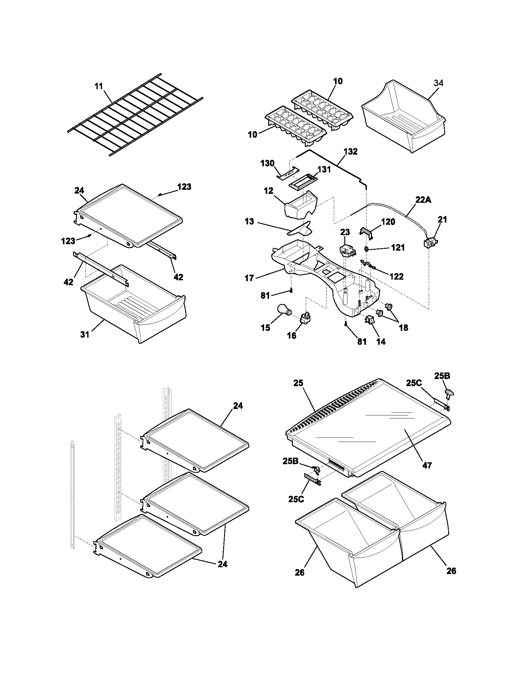 Frigidaire FRT21H7ASB5 shelves diagram