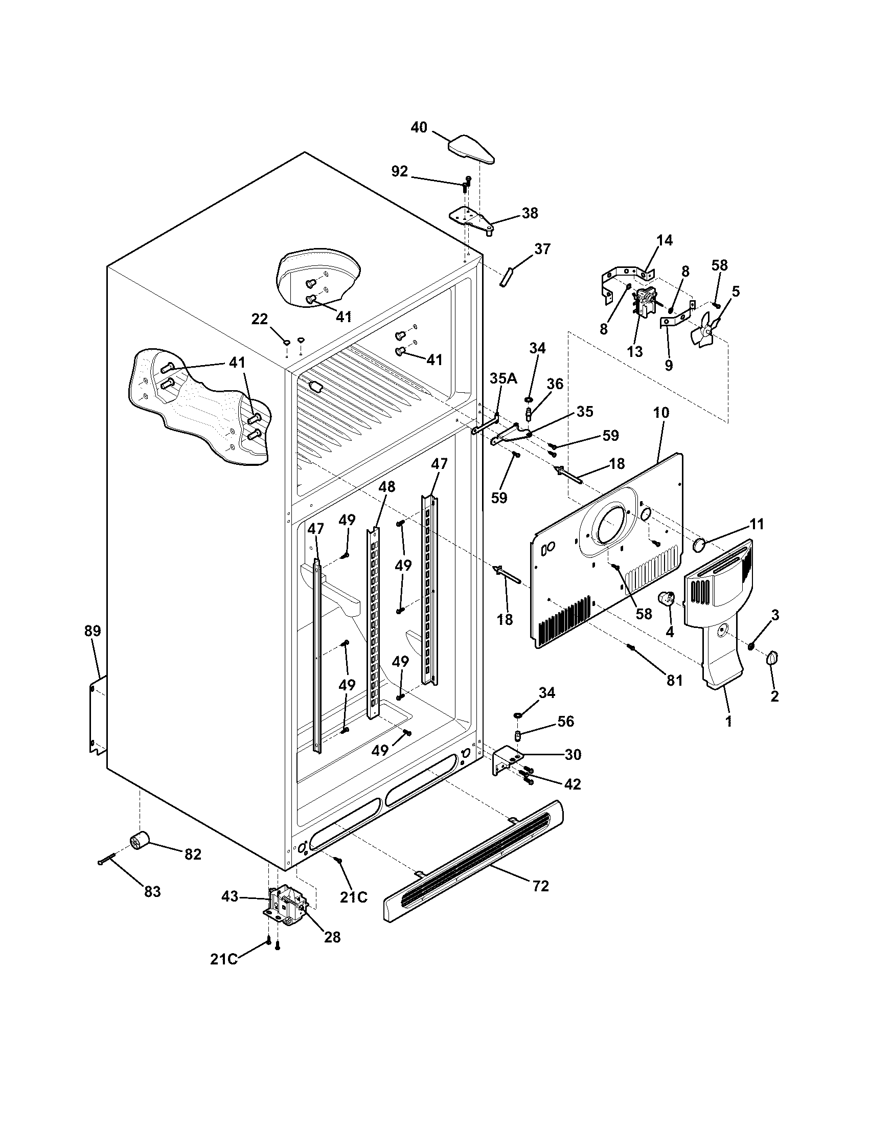 Frigidaire FRT21LR7AB9 cabinet diagram