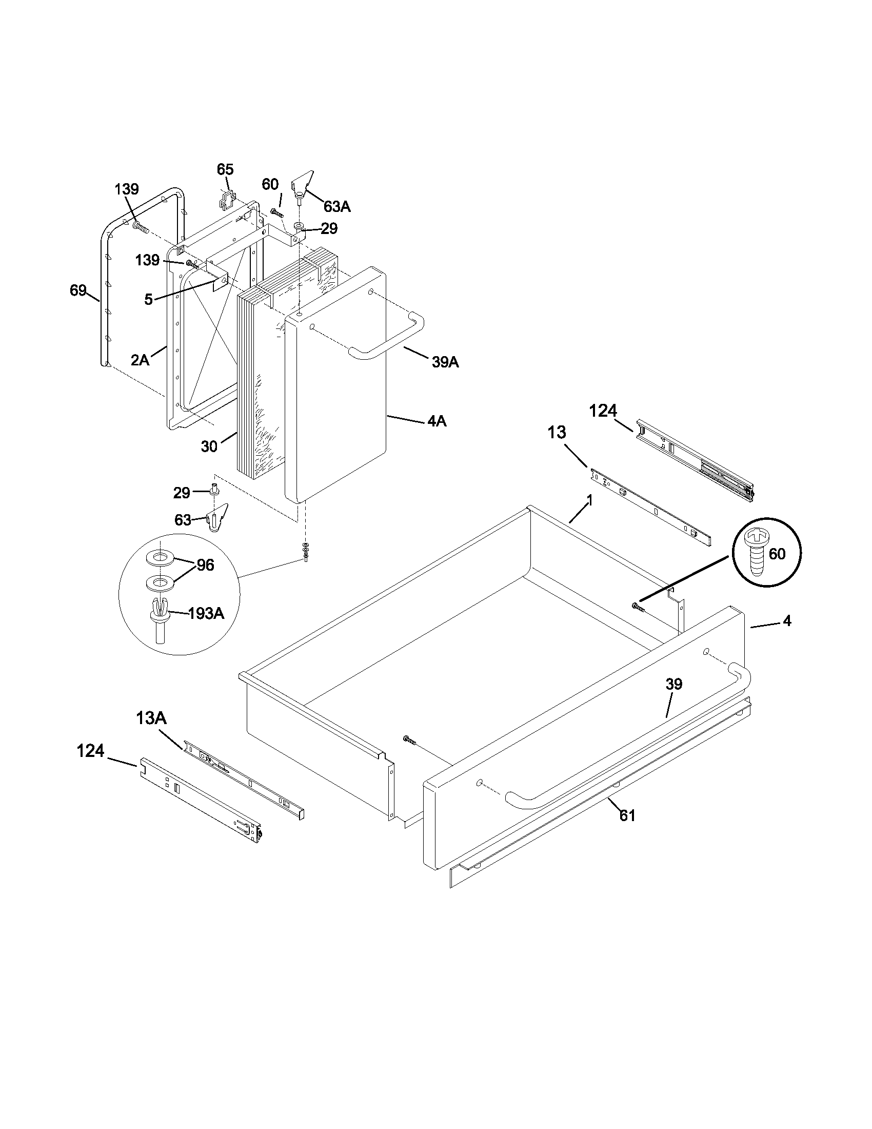 Frigidaire PLEF489CCD drawer/small door diagram