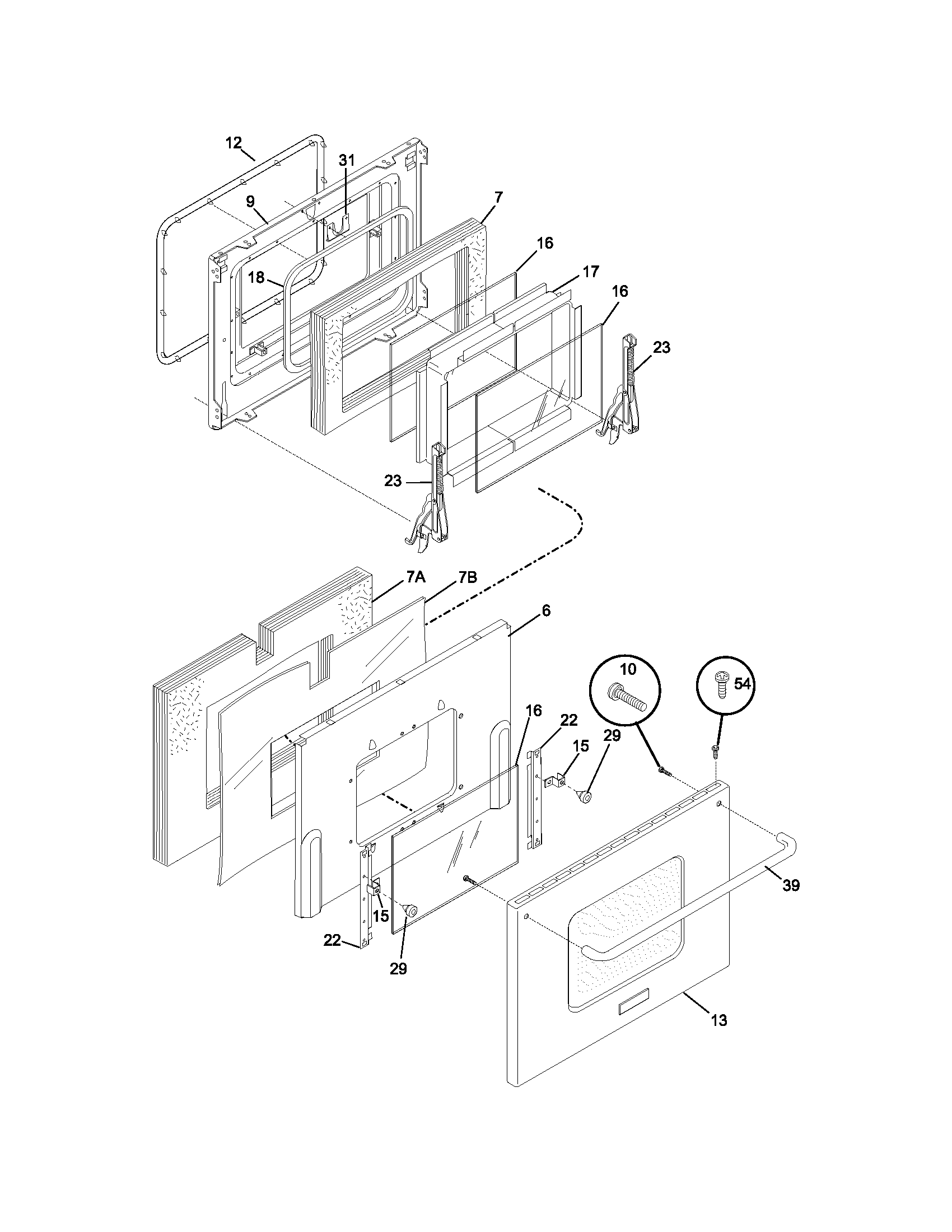 Frigidaire PLEF489CCD oven door diagram