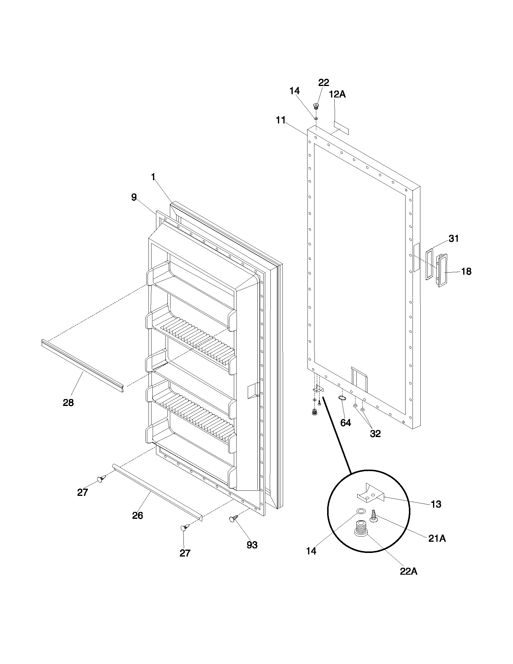 Frigidaire FFU12K0CW2 door diagram