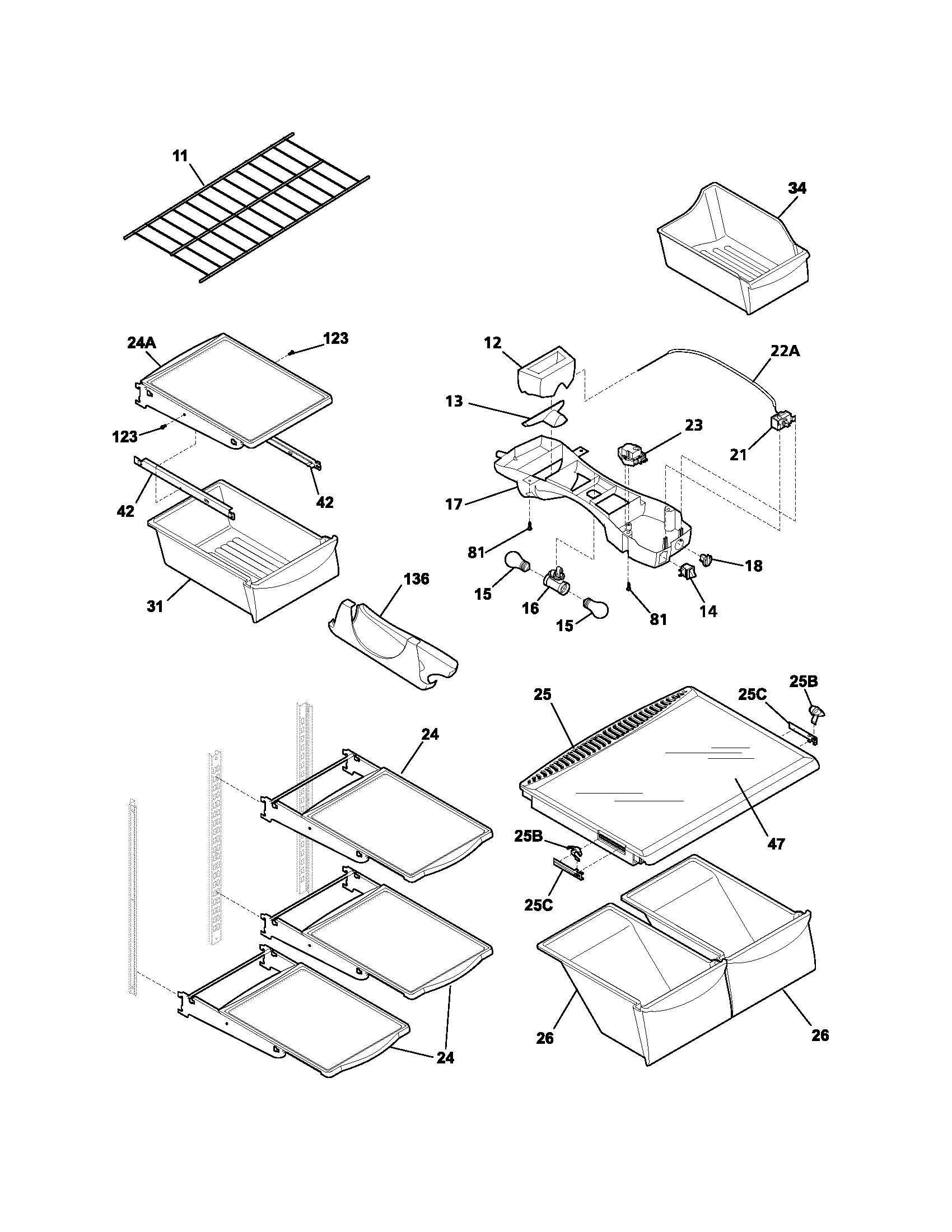 Frigidaire PLHT189CSB4 shelves diagram