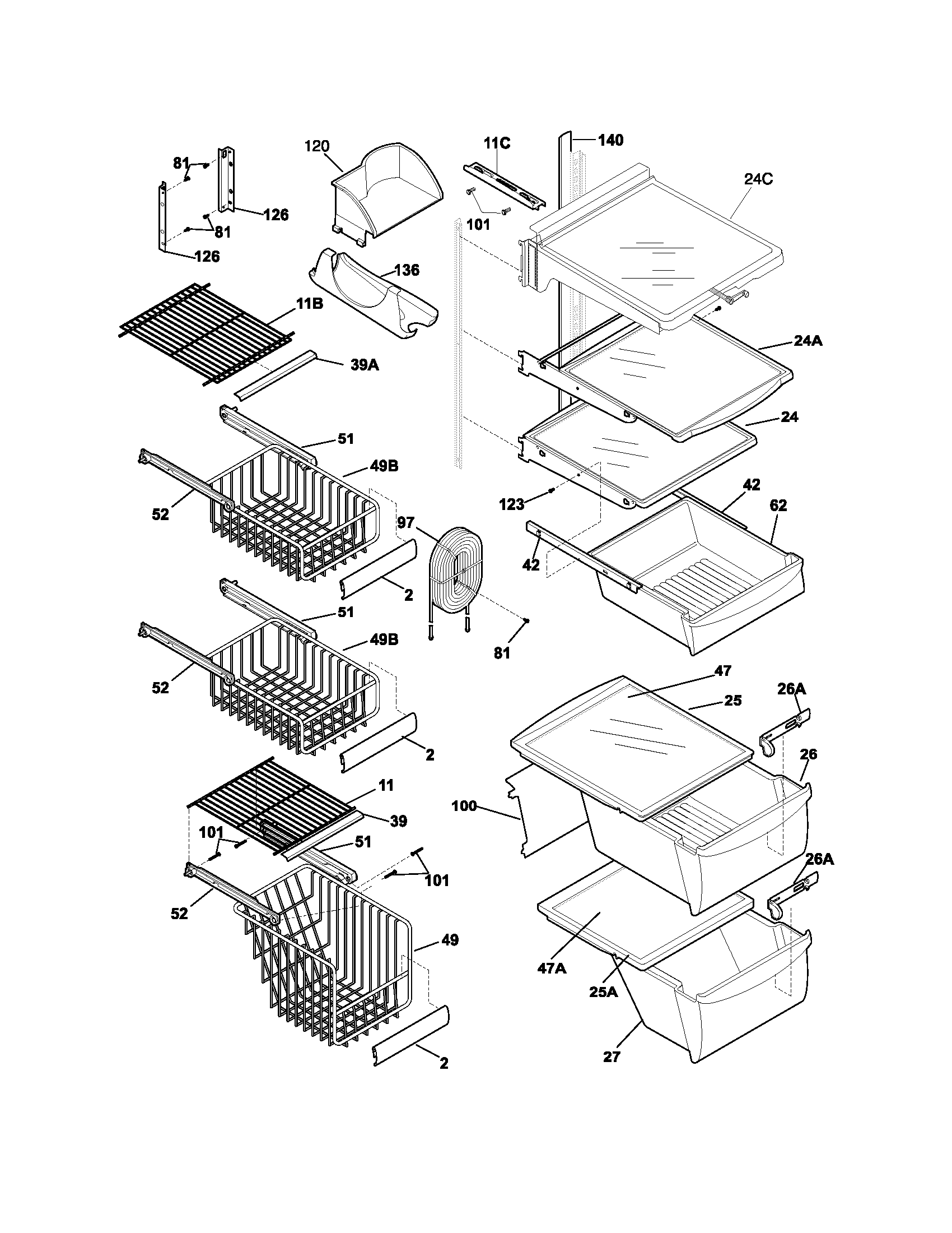 Frigidaire GS26HSZCW4 shelves diagram