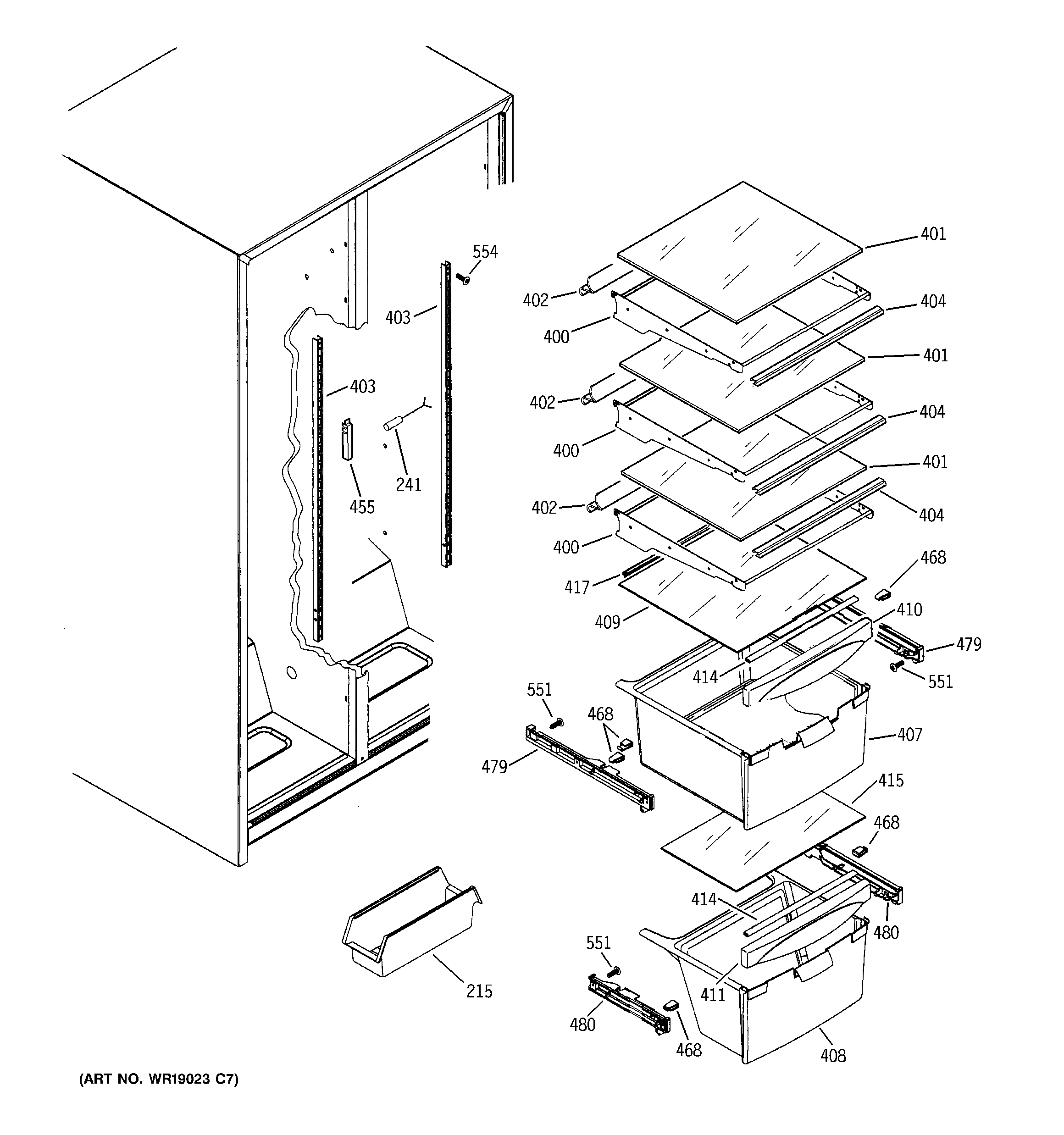 RCA RSG20IBMCFWW fresh food shelves diagram