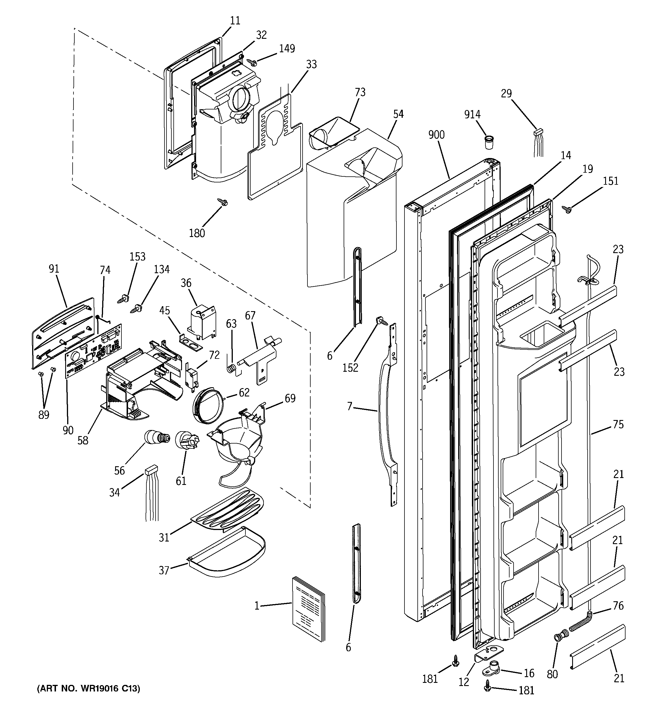 RCA RSG25IEMCFWW freezer door diagram