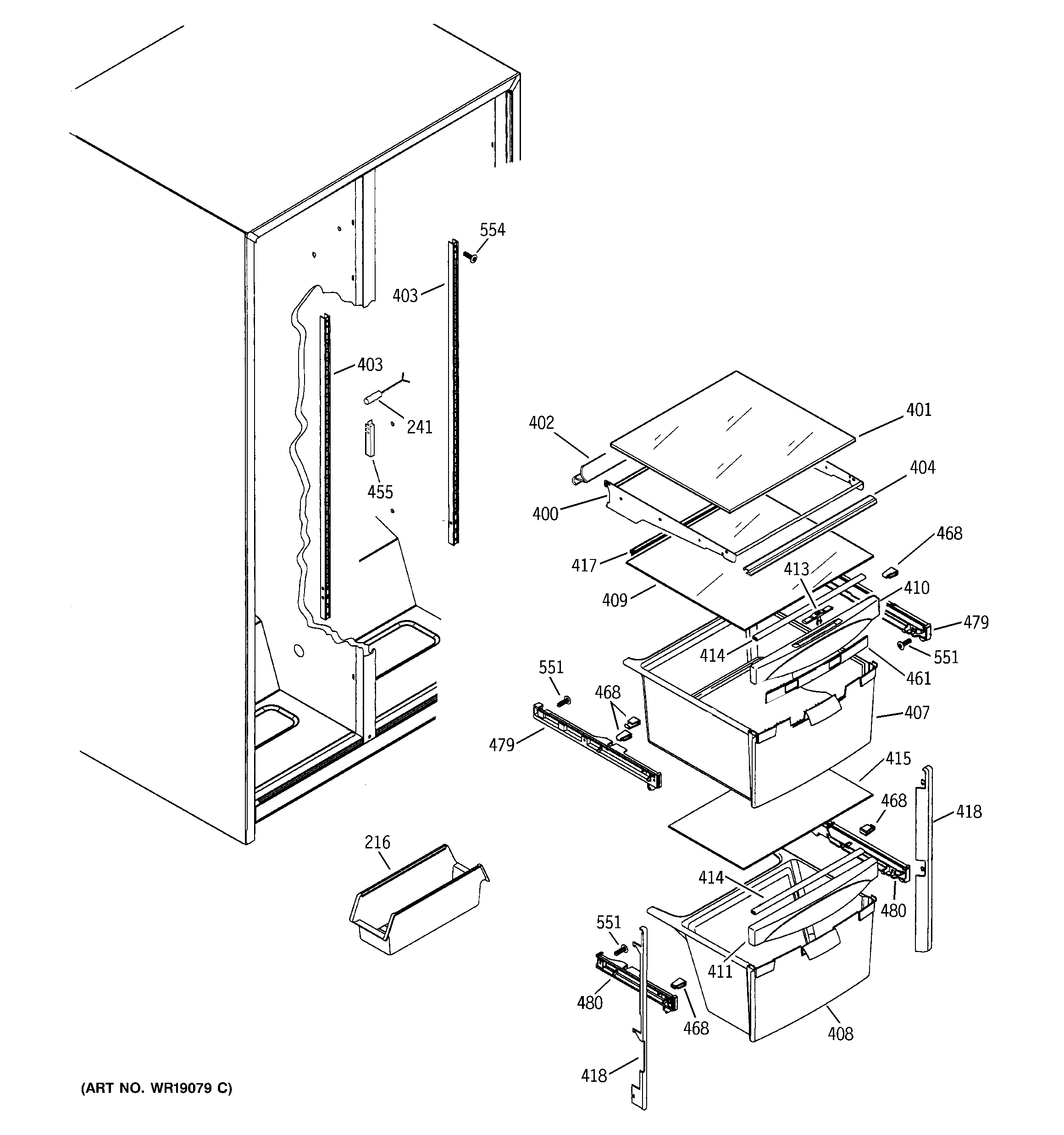 RCA RSG25IEMCFWW fresh food shelves diagram