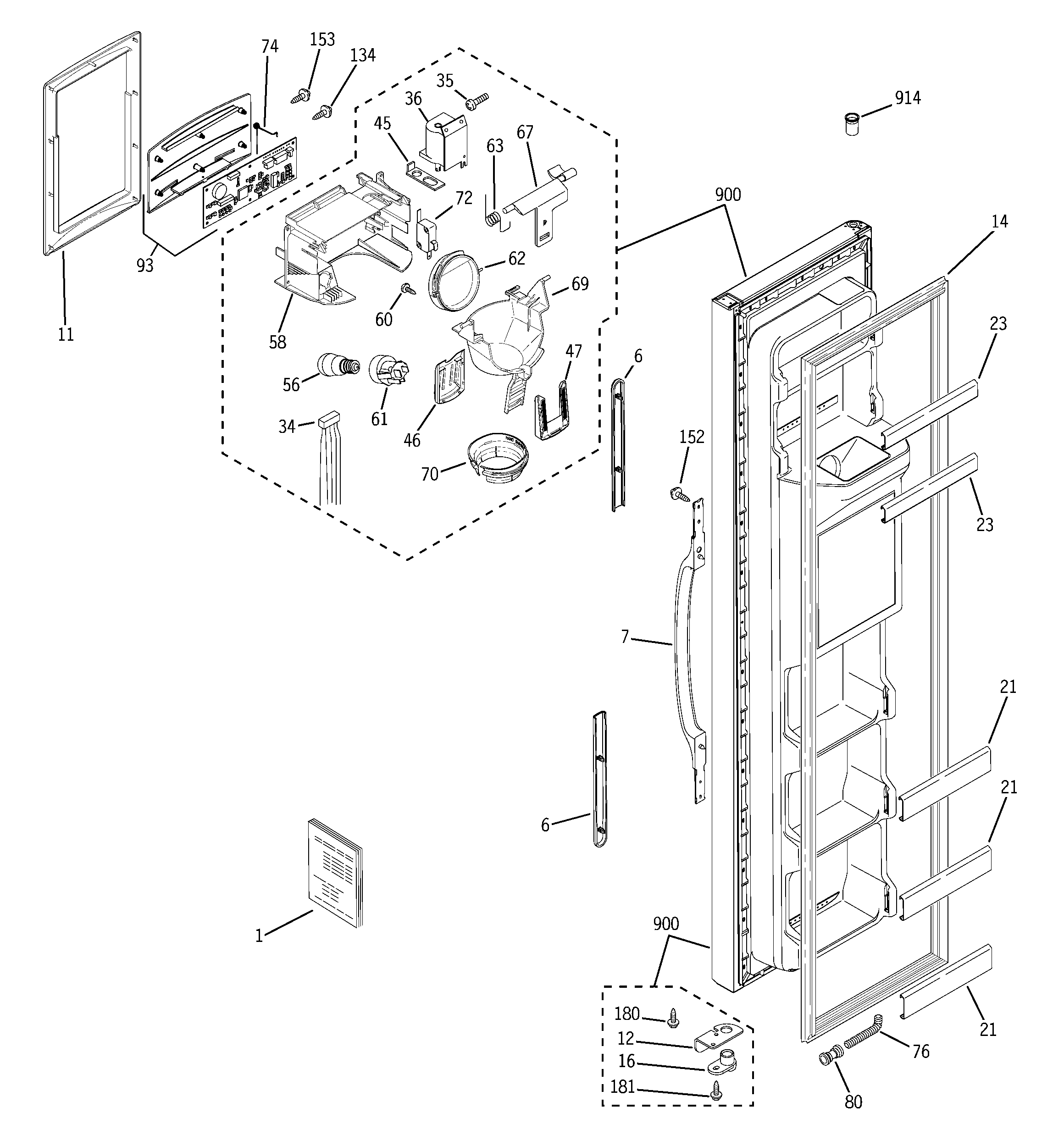 RCA RSG20IDPDFWW freezer door diagram
